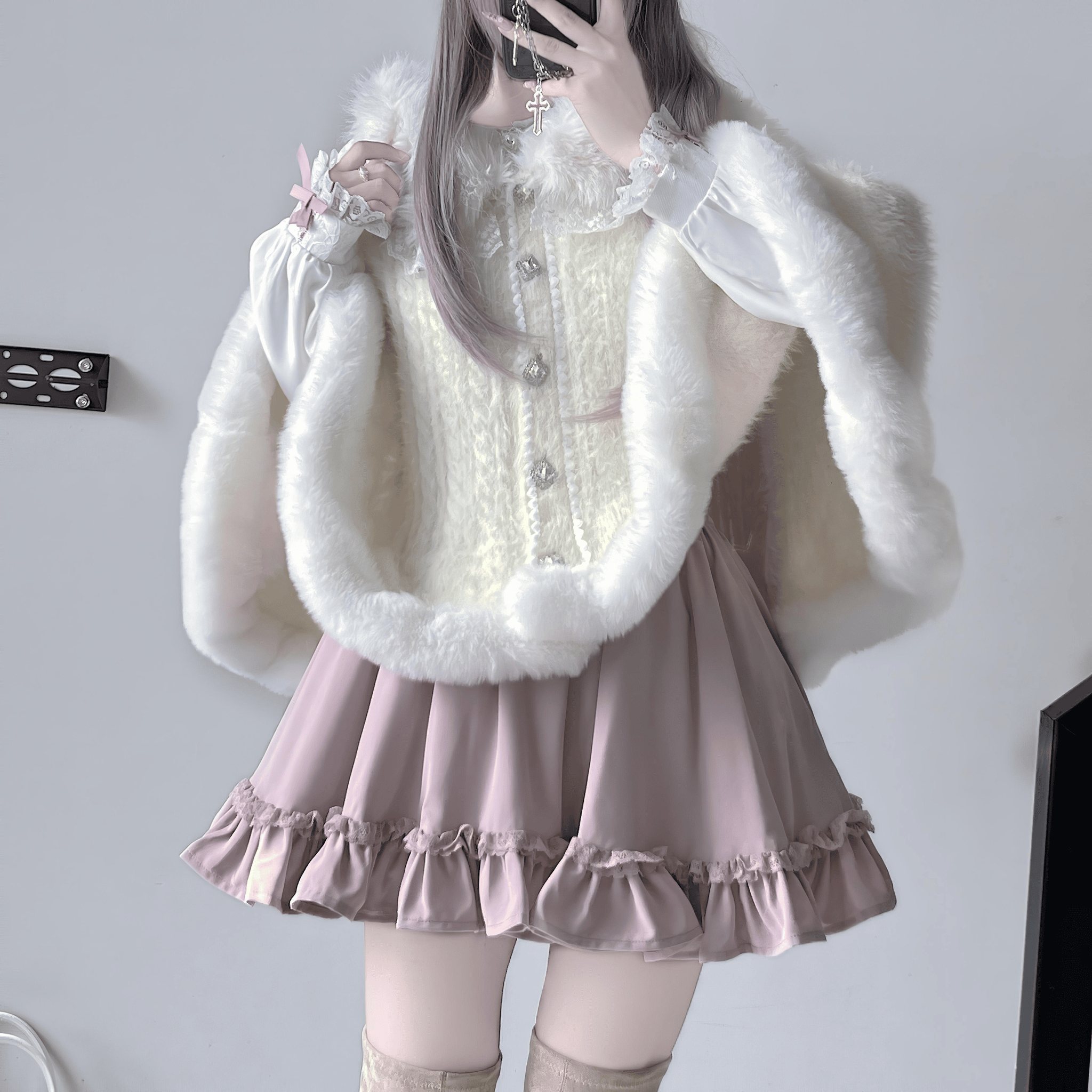 kanna】エンジェルファーケープポンチョ◇コート ガーリー系 ワン