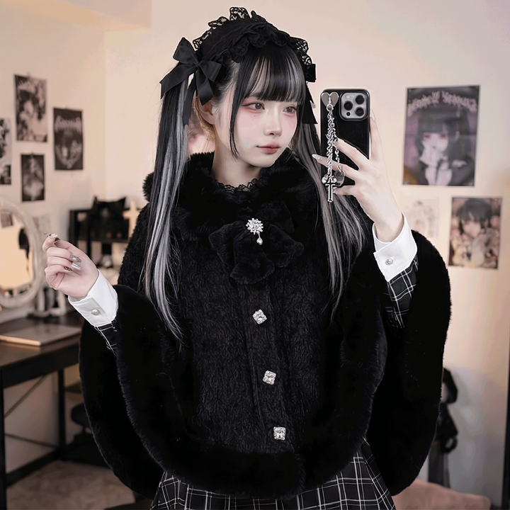 kanna】エンジェルファーケープポンチョ◇コート ガーリー系 ワン kanna】エンジェルファーケープポンチョ◇コート ガーリー系 ワン