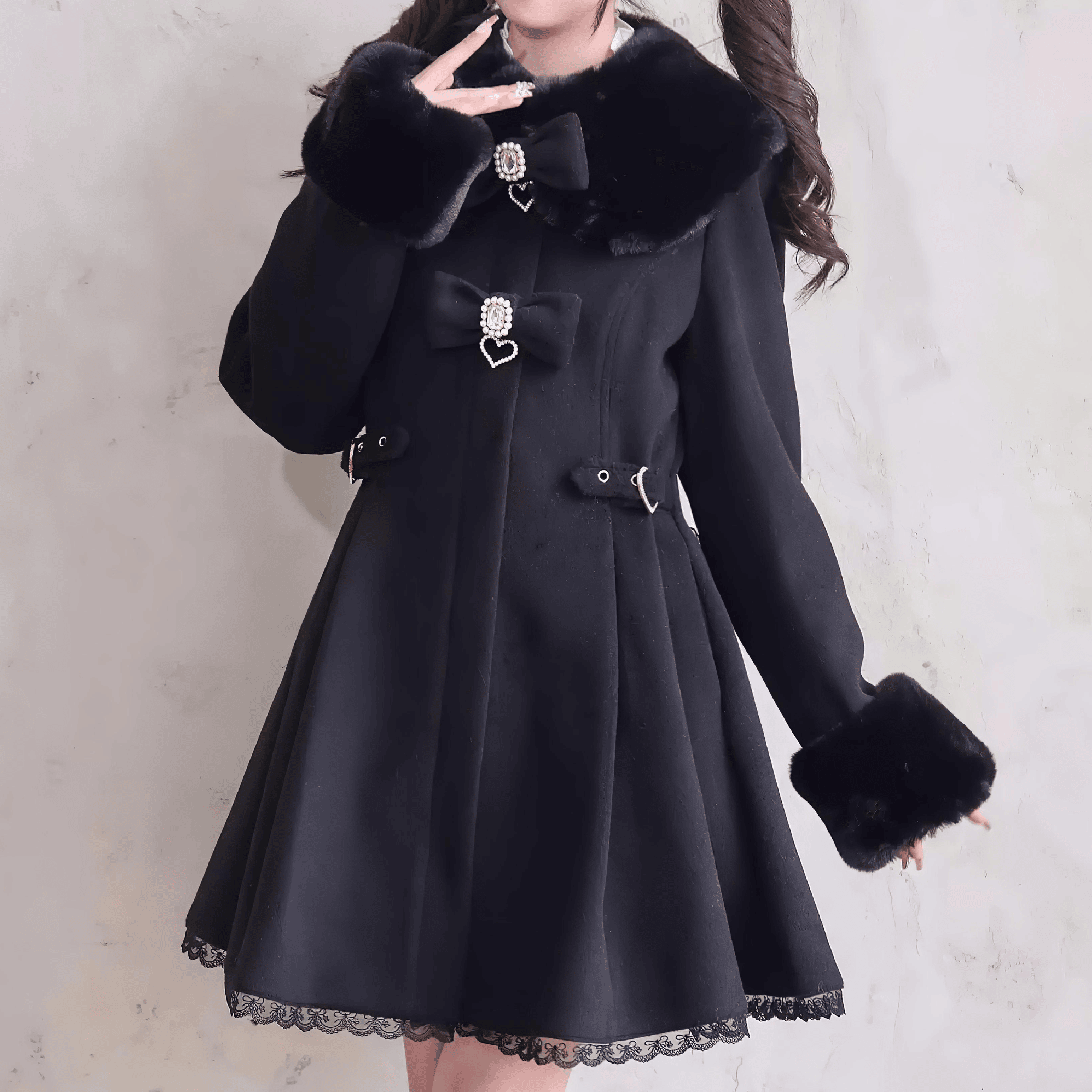 NoGenki】ハートチャーム&エレガントファーコート◇コート 地雷系 M、L