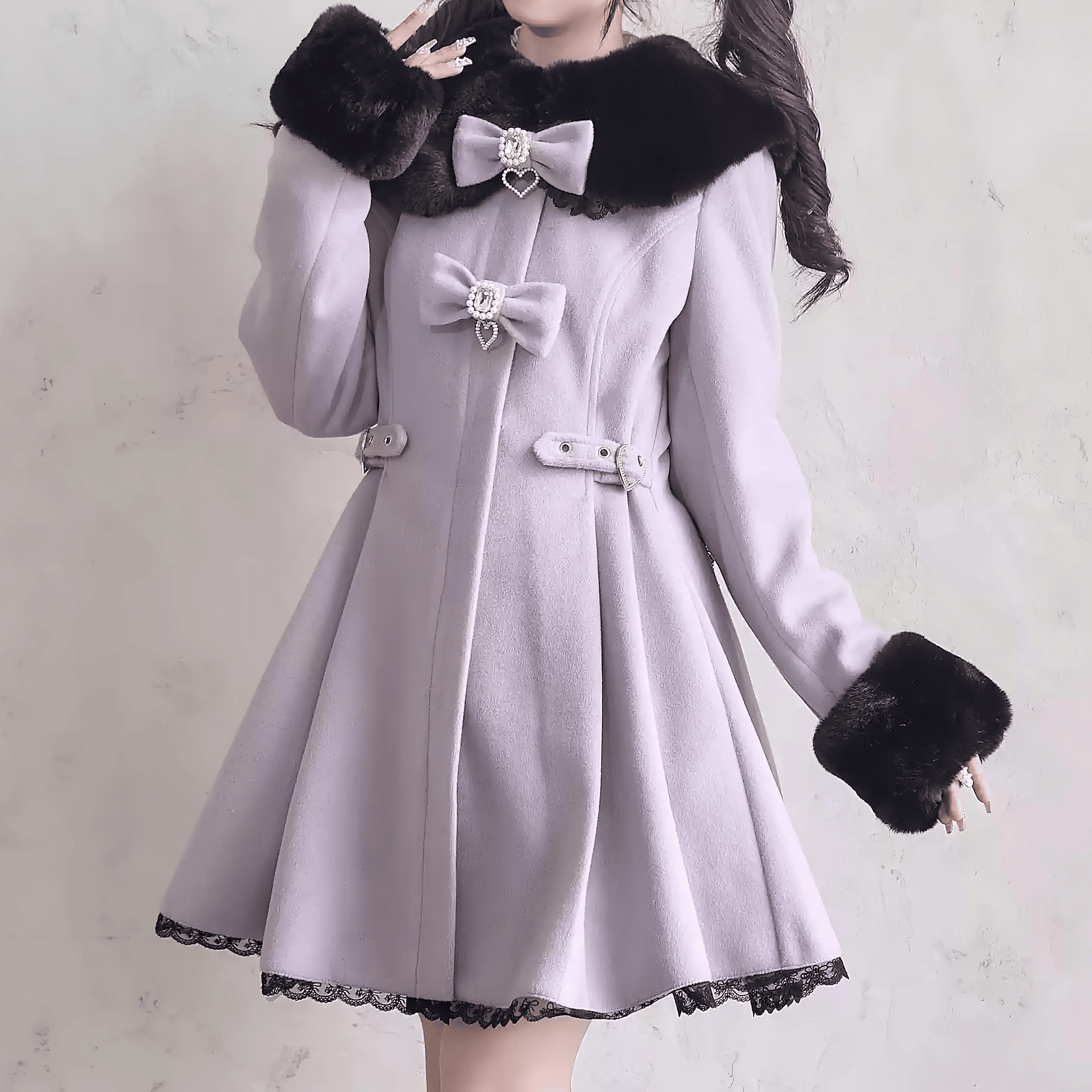 【NoGenki】ハートチャーム&エレガントファーコート◆コート 地雷系 M、L