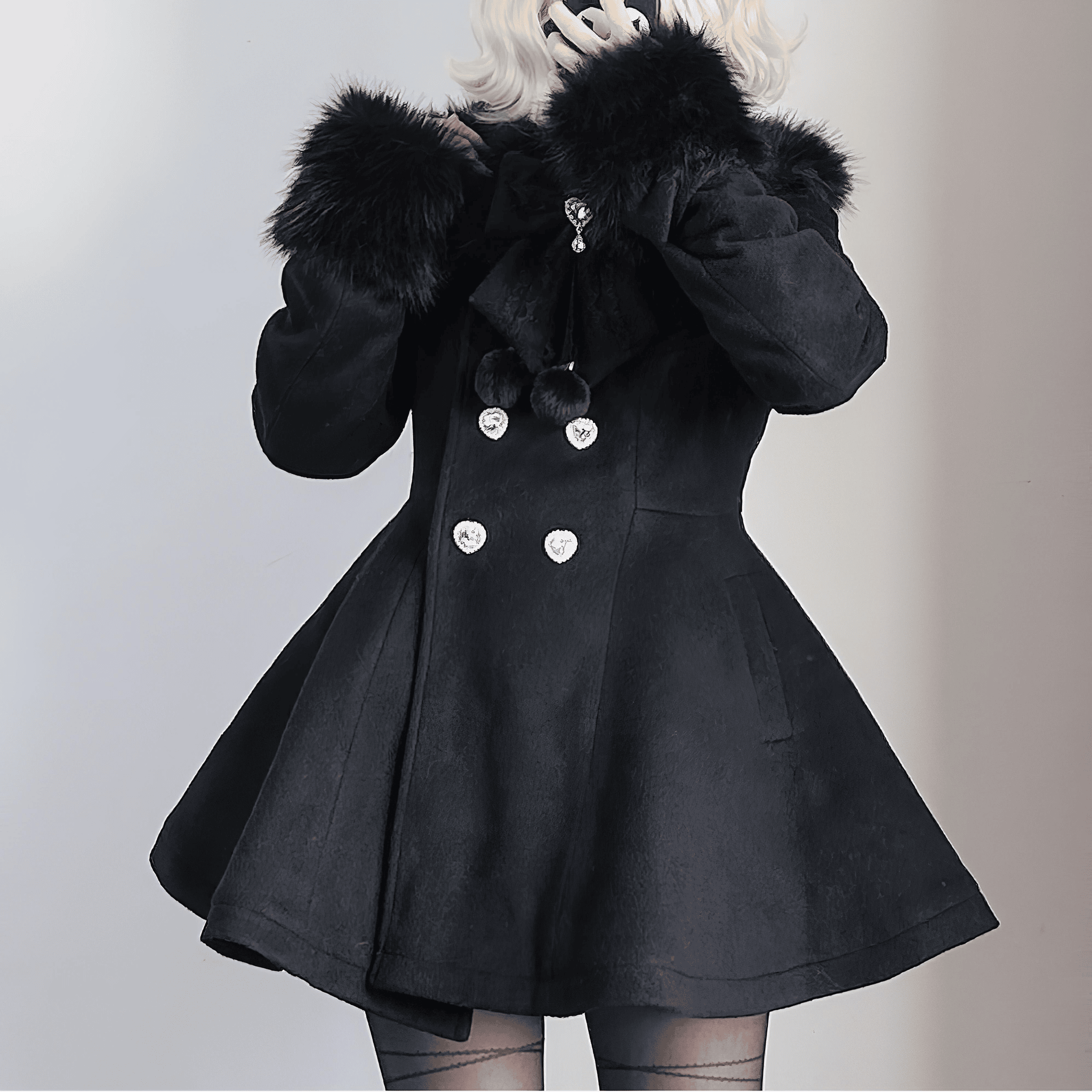 BrokenBear】ハートボタン＆ふわふわファーガーリーコート◇コート