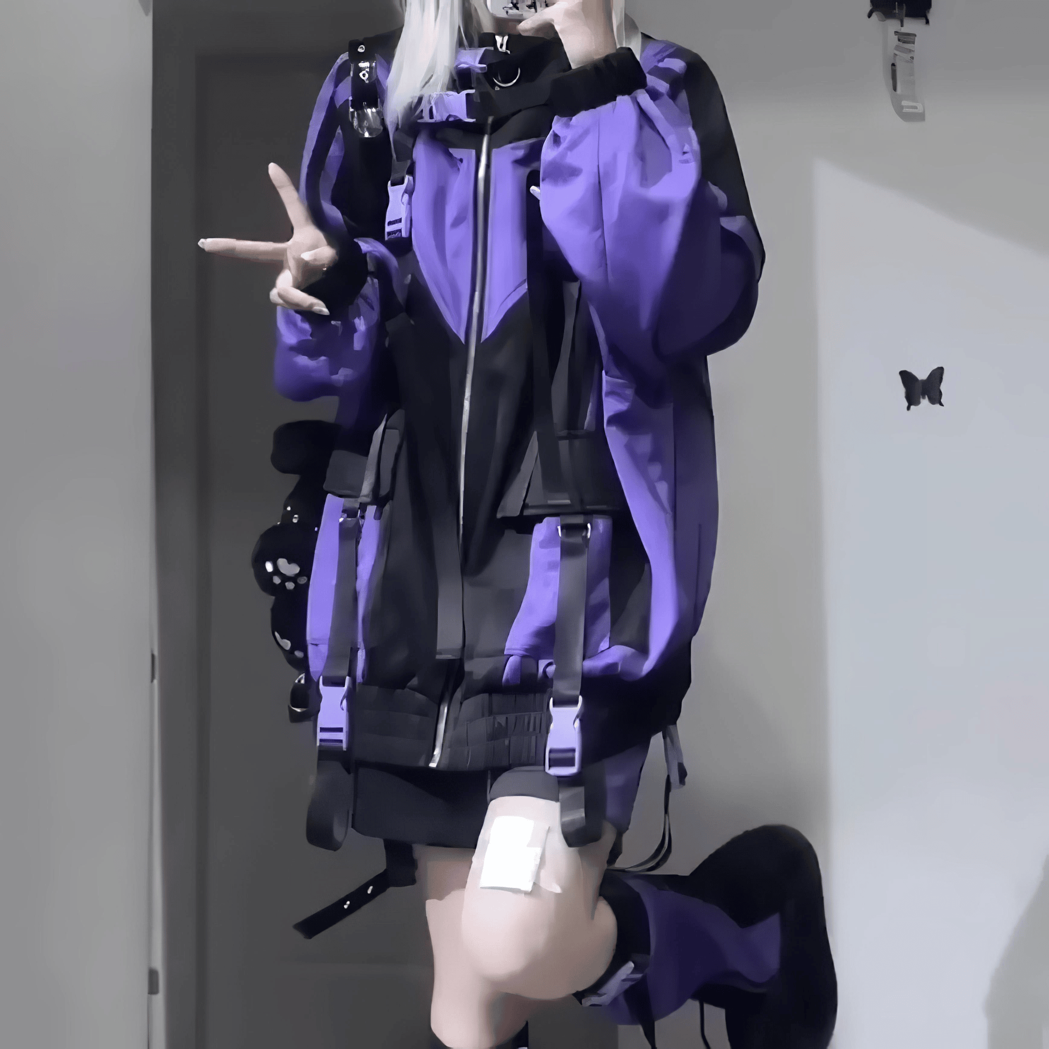 袖取り外し可パープル×ブラックジャケット◆ジャケット サブカル系 S、M、L、XL