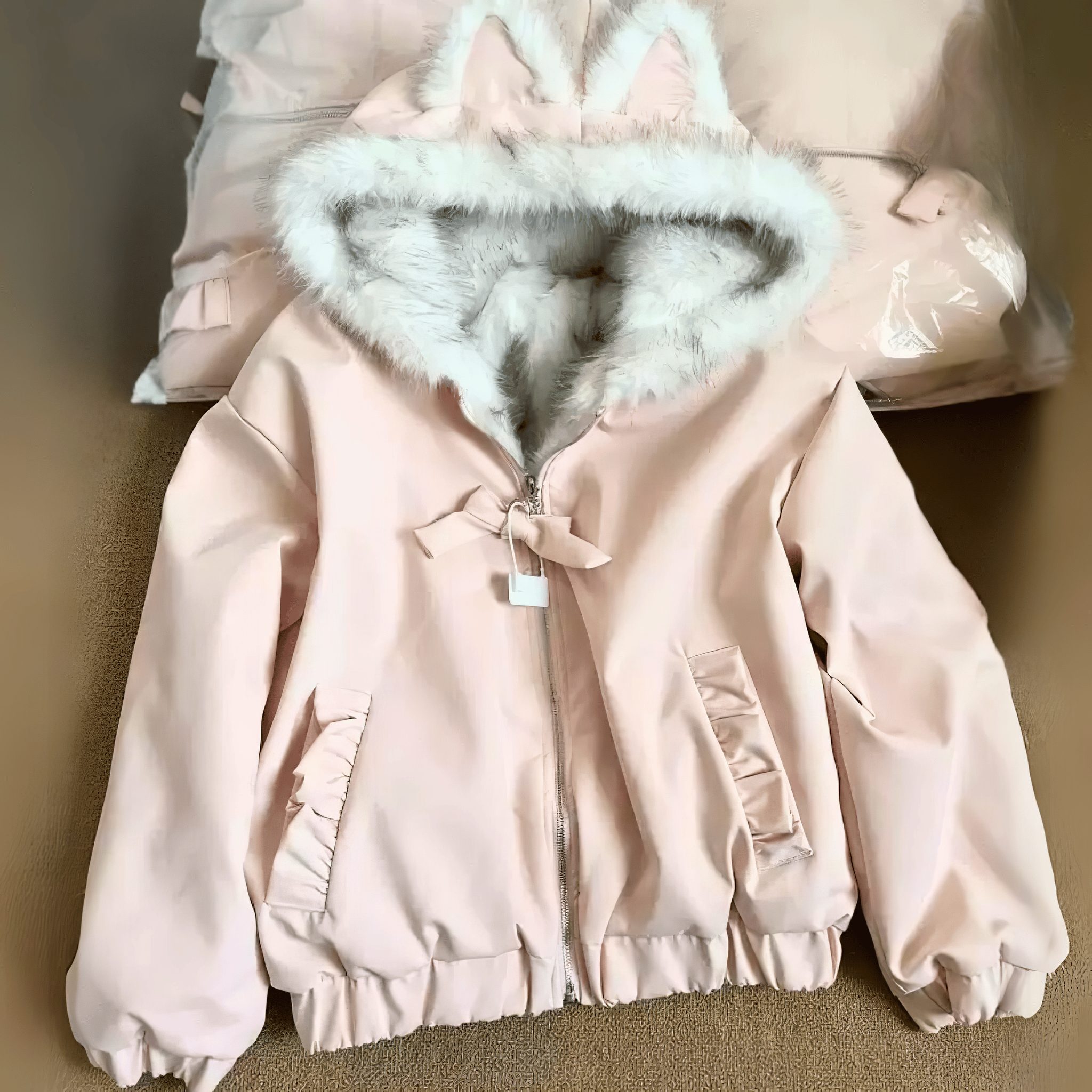 耳付きガーリーファーパーカー◆パーカー ガーリー系 S、M、L、XL、XXL