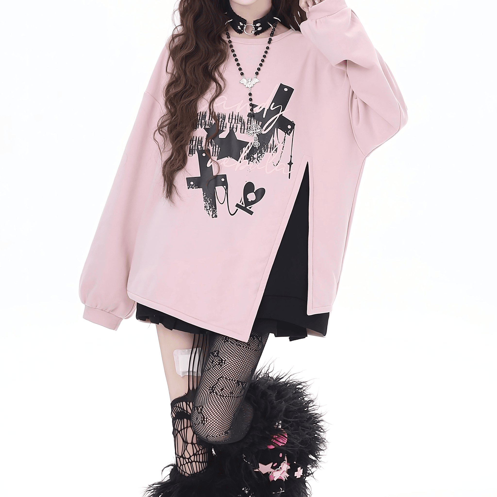 【CrazyGirl】グラフィックプリント×ビッグリボントップス◆イラストTシャツ 地雷系 S、M