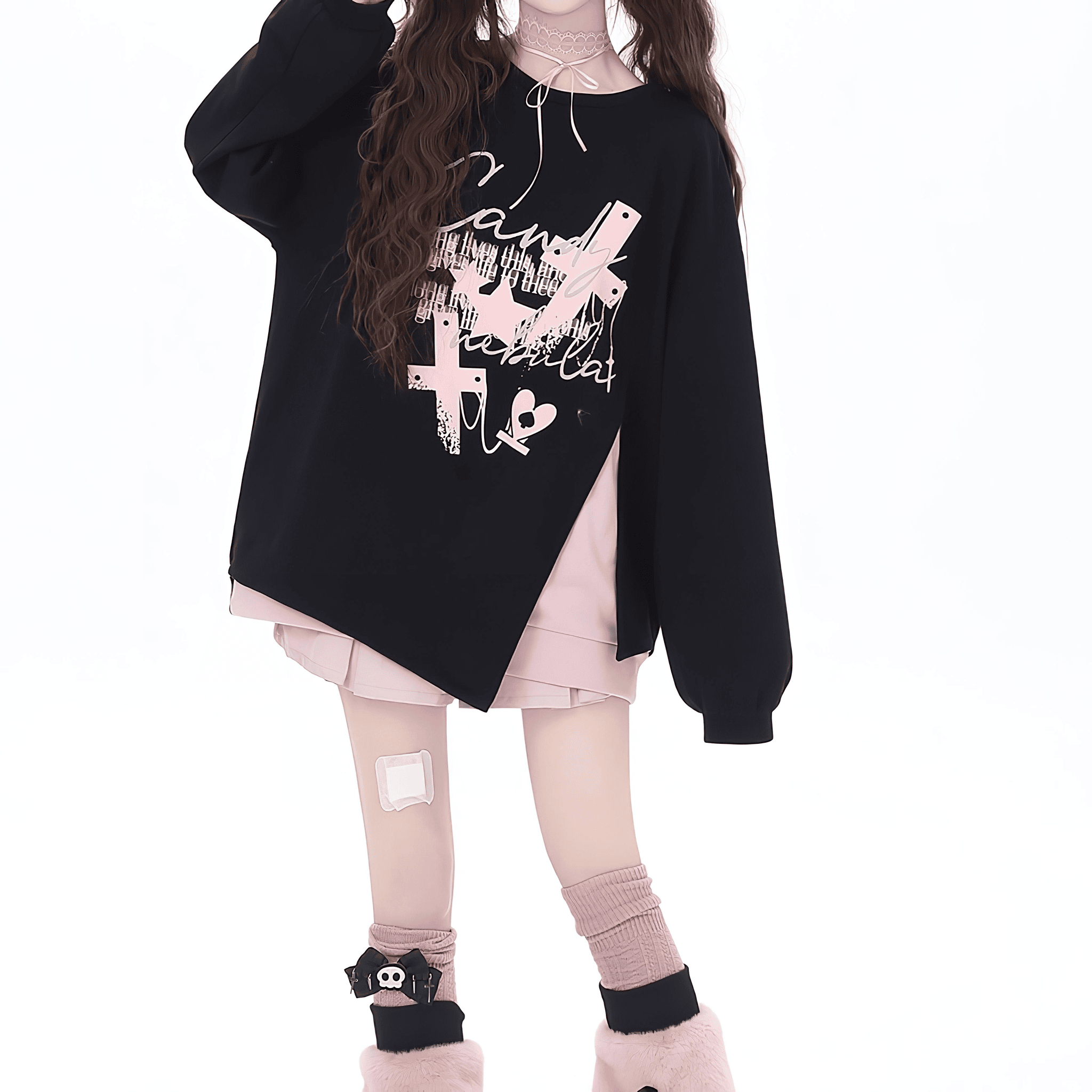【CrazyGirl】グラフィックプリント×ビッグリボントップス◆イラストTシャツ 地雷系 S、M