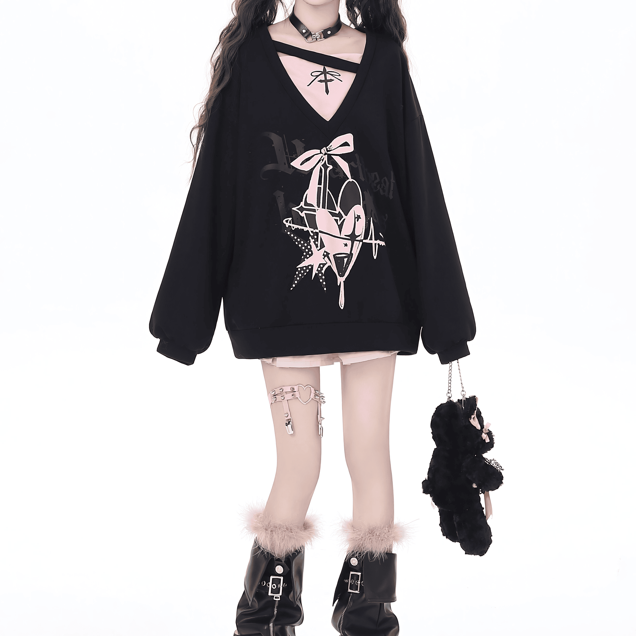 【CrazyGirl】レイヤードVネックトップス◆スウェット 地雷系 S、M