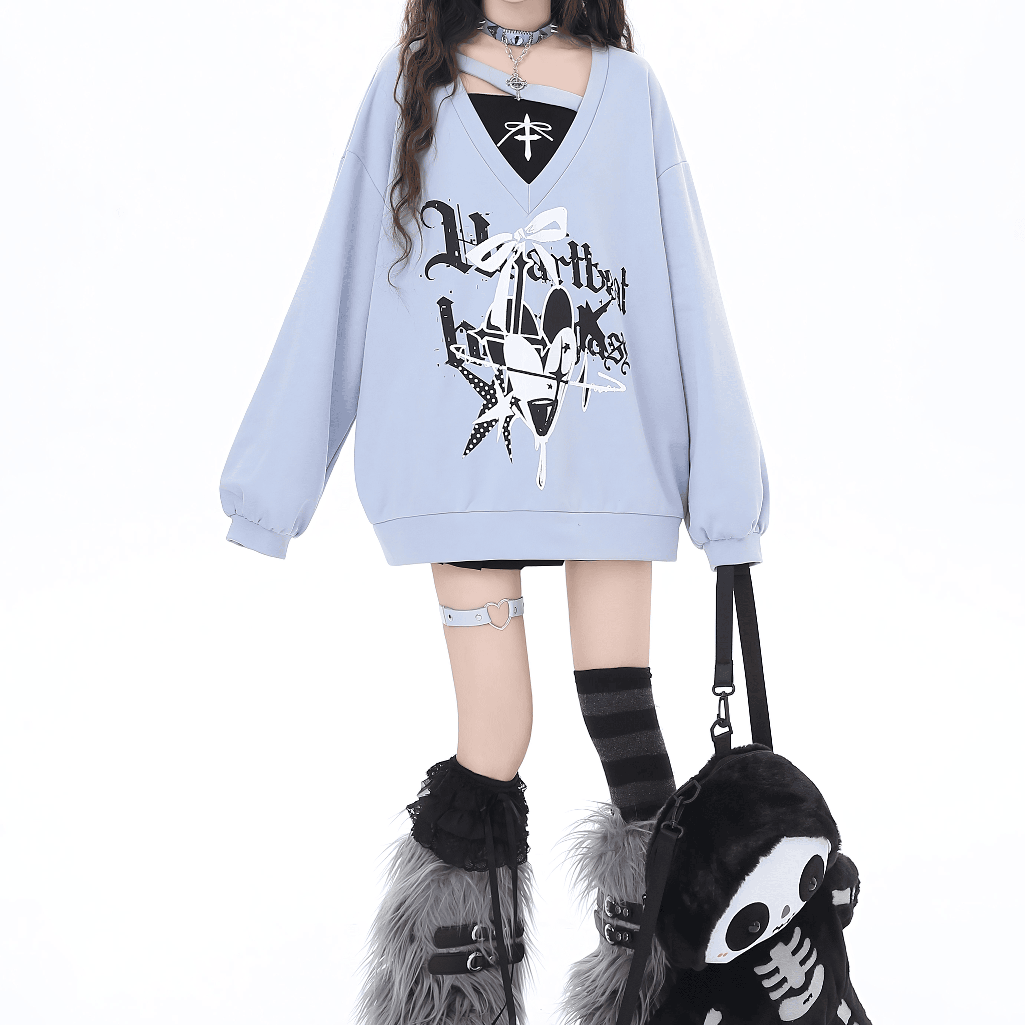 【CrazyGirl】レイヤードVネックトップス◆スウェット 地雷系 S、M