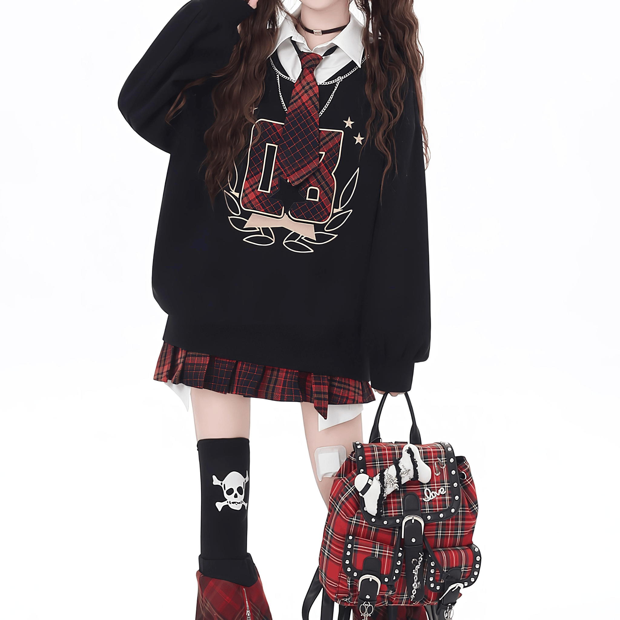 【CrazyGirl】スクールガールシャツｘスウェット◆スウェット 地雷系 S、M、L
