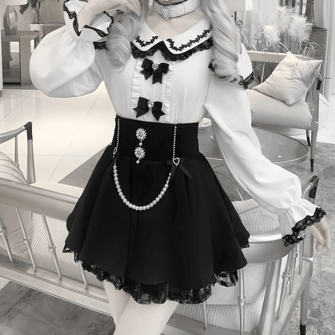 【银河与你】ビジュー＆パールハイウエストスカート◆ミニスカート 地雷系 M、L、XL