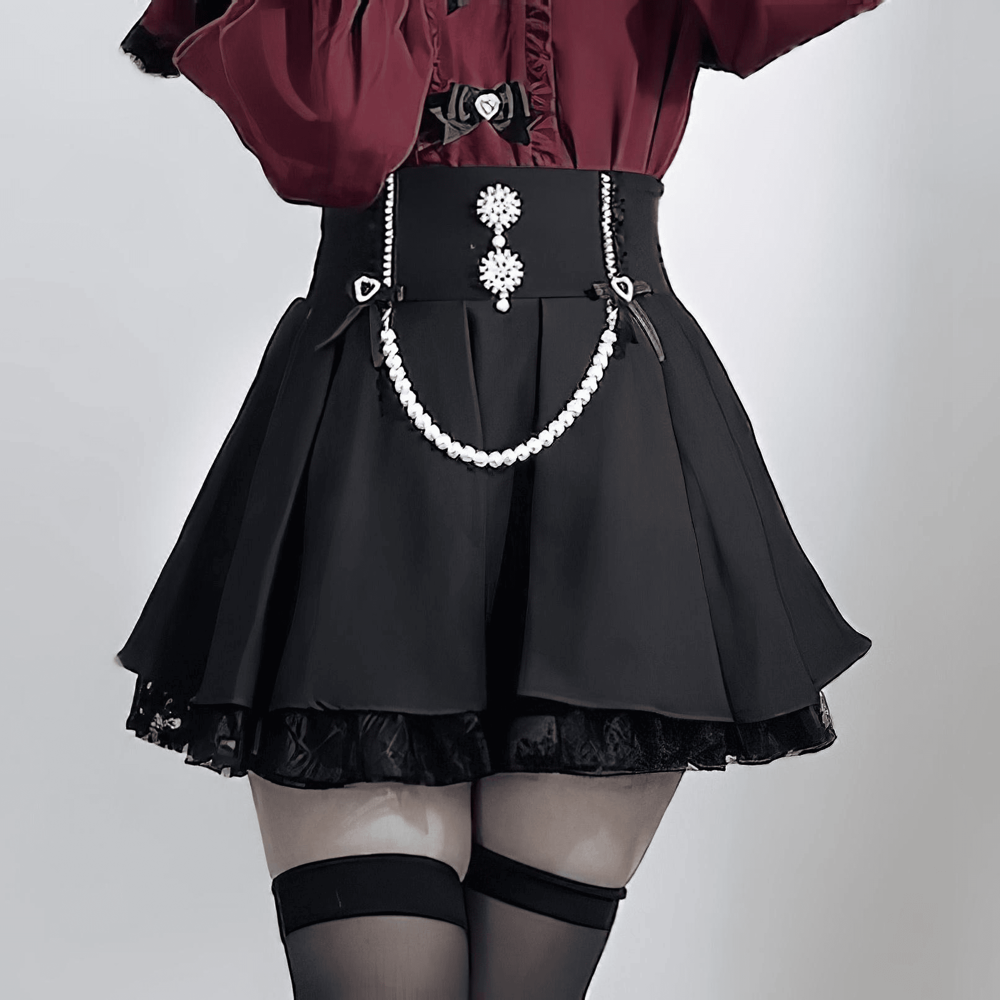 【银河与你】ビジュー＆パールハイウエストスカート◆ミニスカート 地雷系 M、L、XL