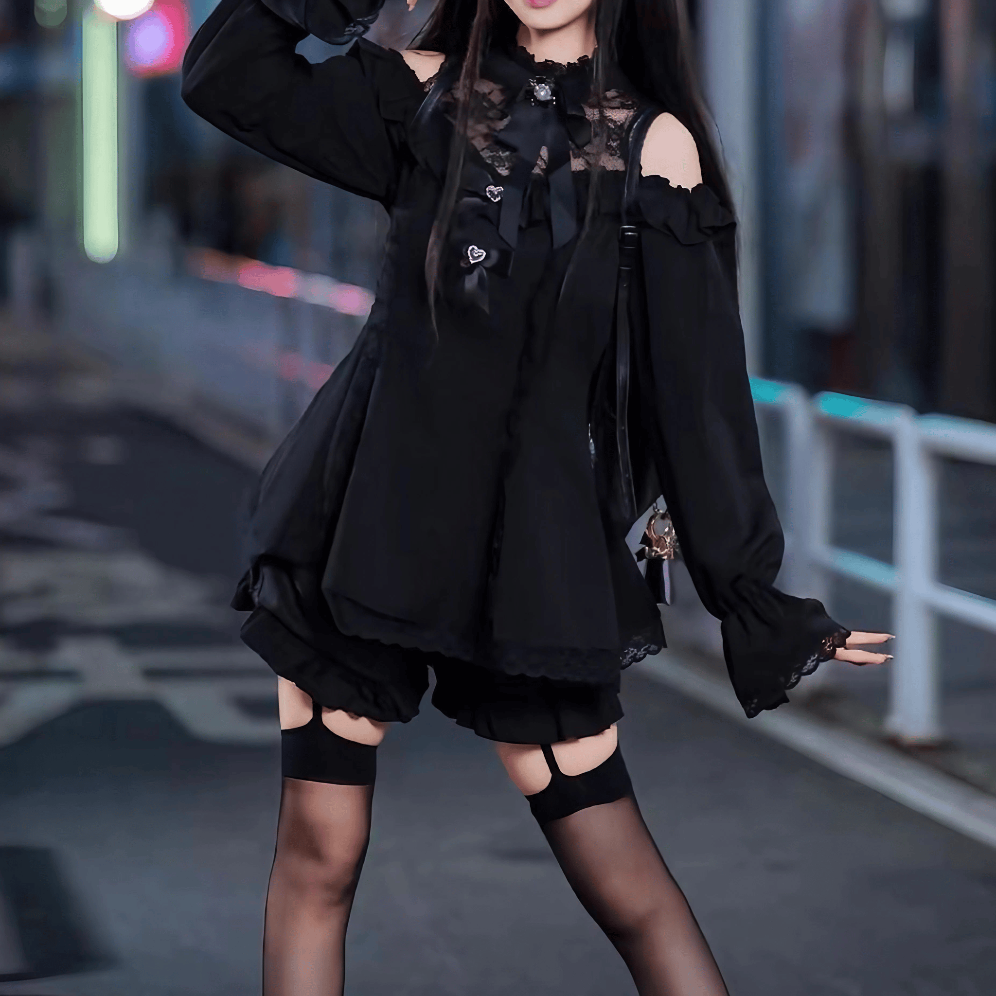 レースアップオフショルセットアップ◆セットアップ 地雷系 S、M、L、XL