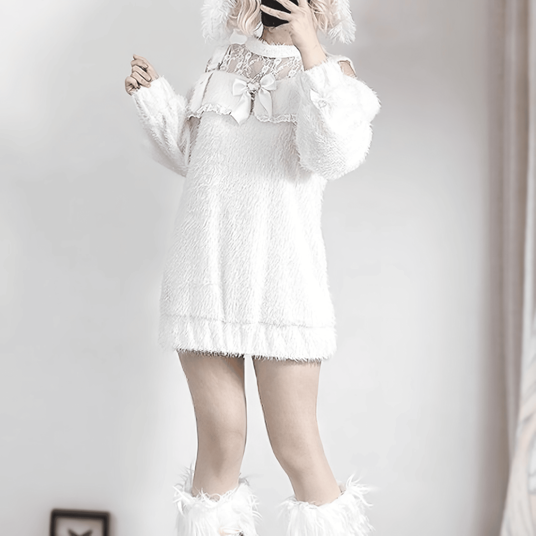 【AngelShare】モコモコ×オフショルダーニットワンピース◆ワンピース 地雷系 M、L、XL