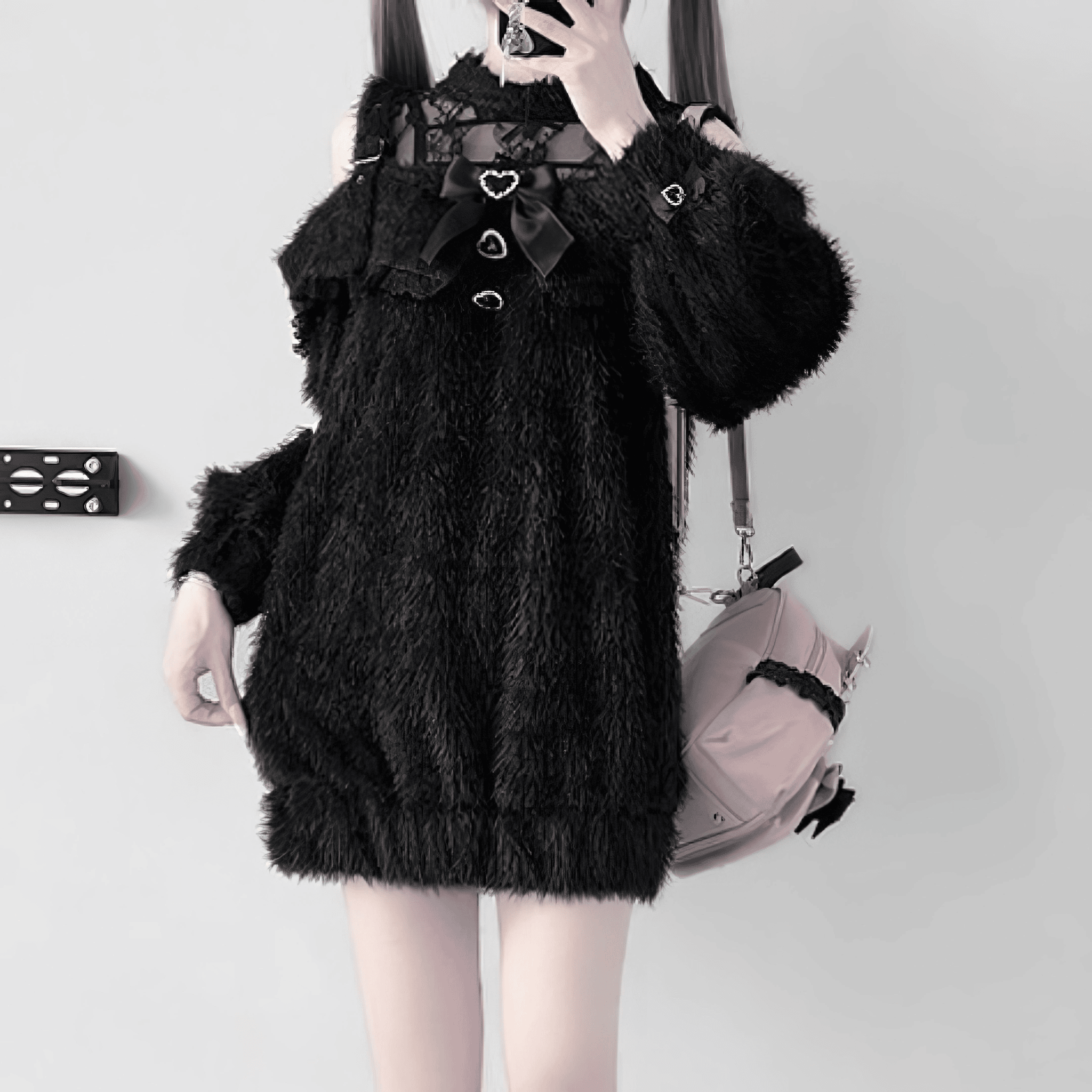 【AngelShare】モコモコ×オフショルダーニットワンピース◆ワンピース 地雷系 M、L、XL