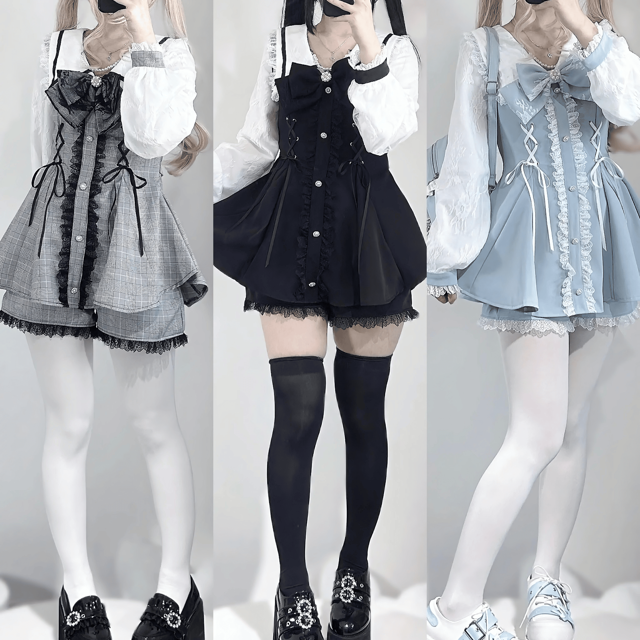 【PinkRabbit】リボン＆レースクラシカルガーリーセットアップ◆セットアップ 地雷系 S、M、L、XL、XXL、XXXL