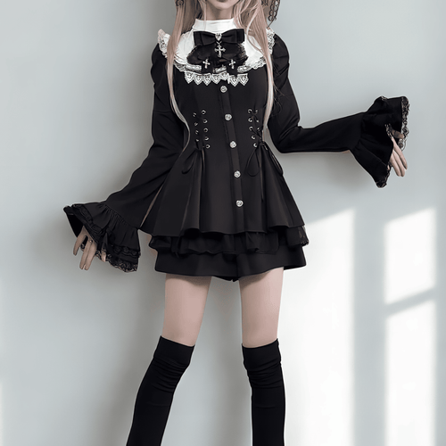 コルネット 黒×白 姫袖ワンピース 黒x白 – タグ 