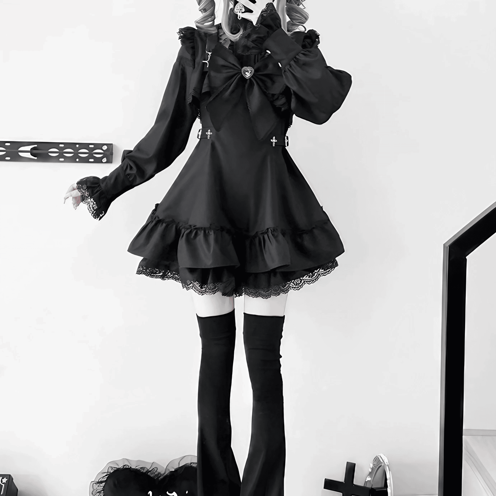 【AngelShare】クロスモチーフラッフルカフスセットアップ◆セットアップ 地雷系 M、L、XL、XXL