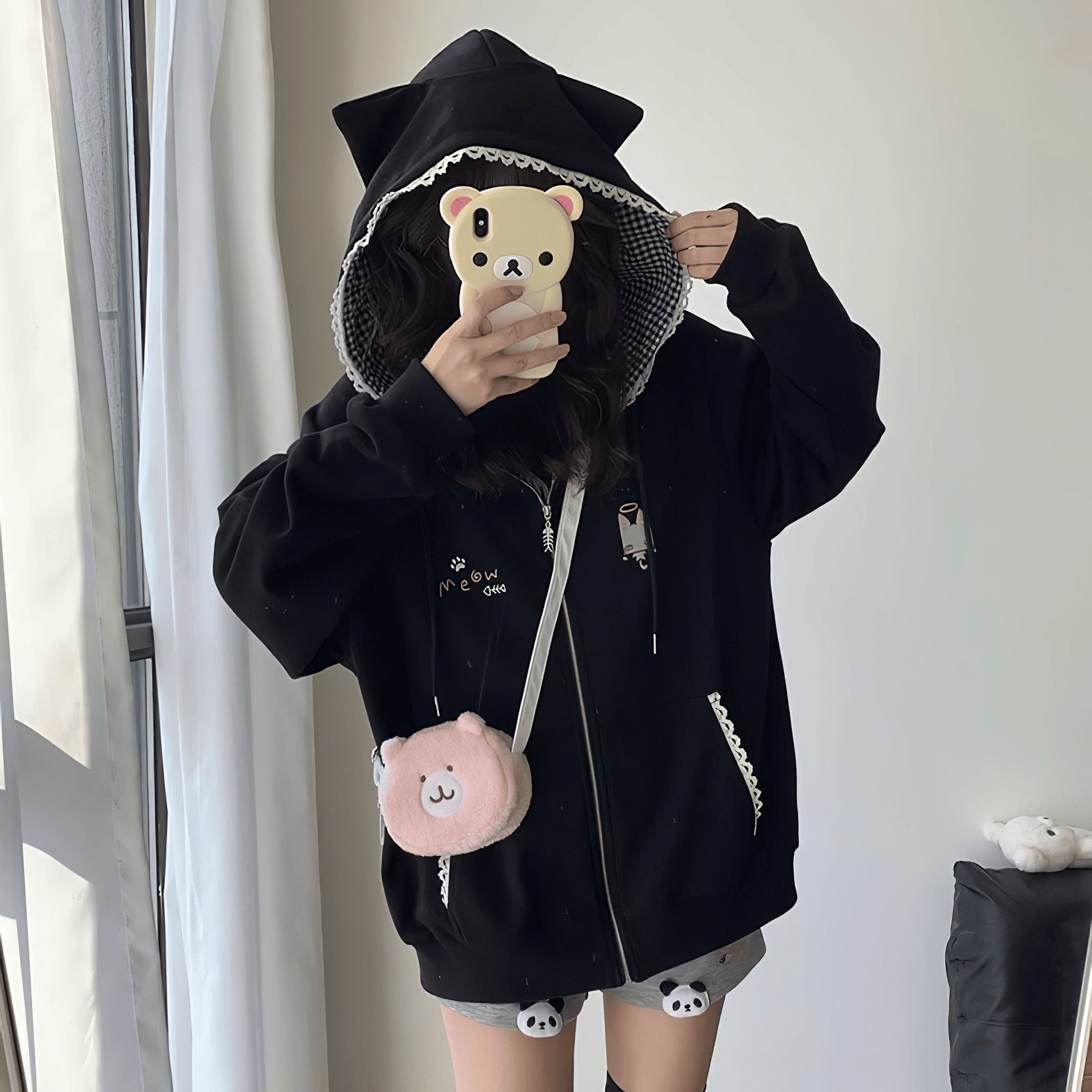 猫耳ガーリー系ジップパーカー◆パーカー カジュアル系 S、M、L、XL、XXL