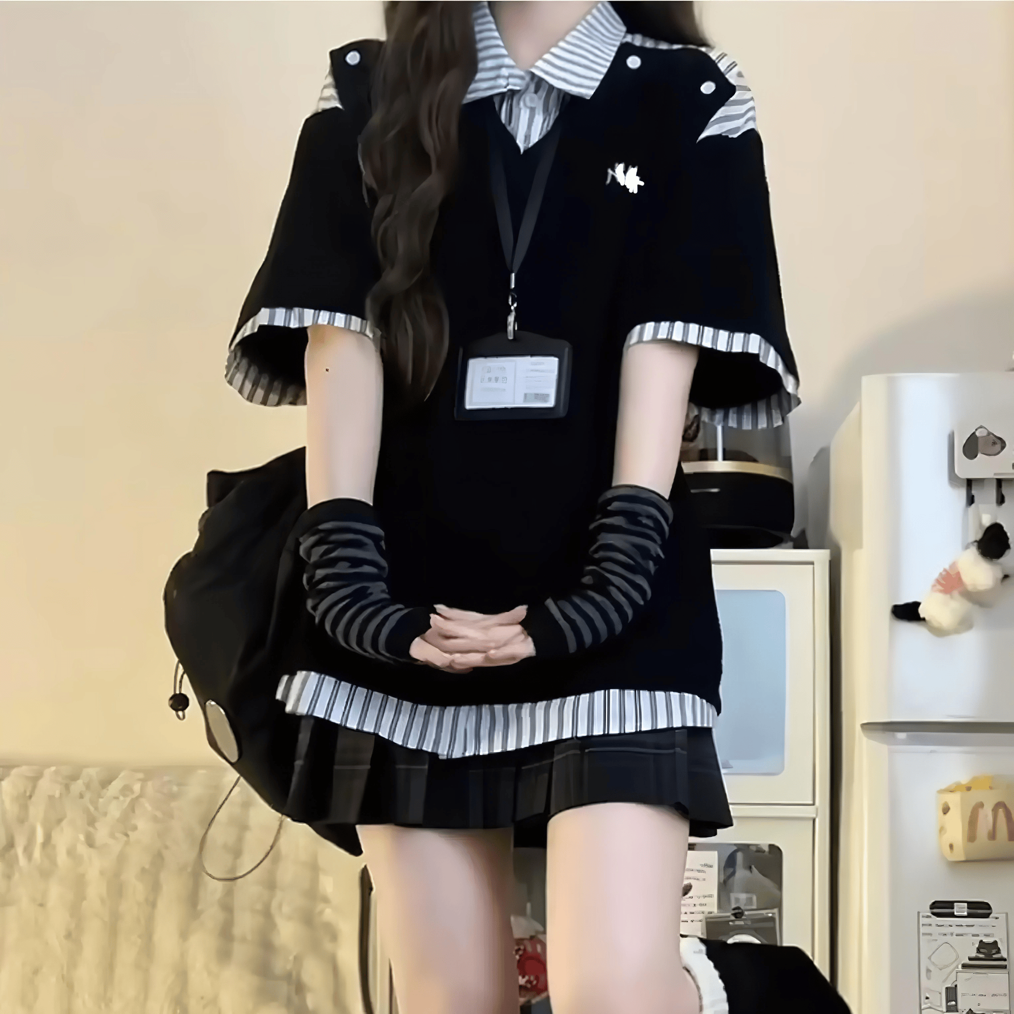 フェイクレイヤードスタイルｘスカートセットアップ◆上下セット ガーリー系 S、M、L、XL、XXL