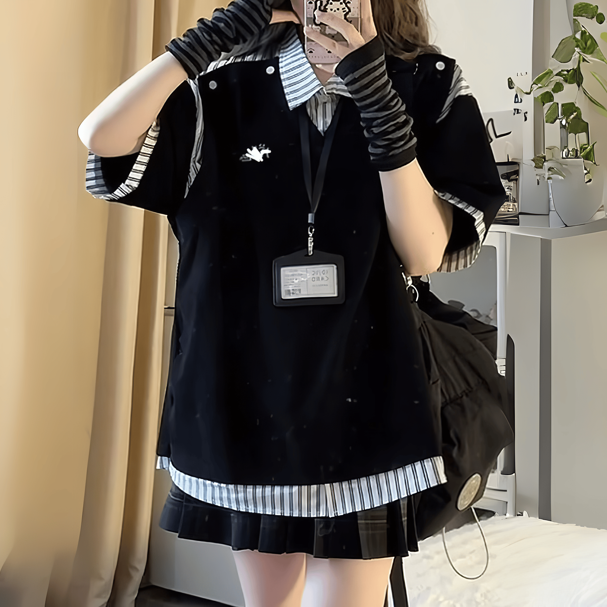 フェイクレイヤードスタイルｘスカートセットアップ◆上下セット ガーリー系 S、M、L、XL、XXL