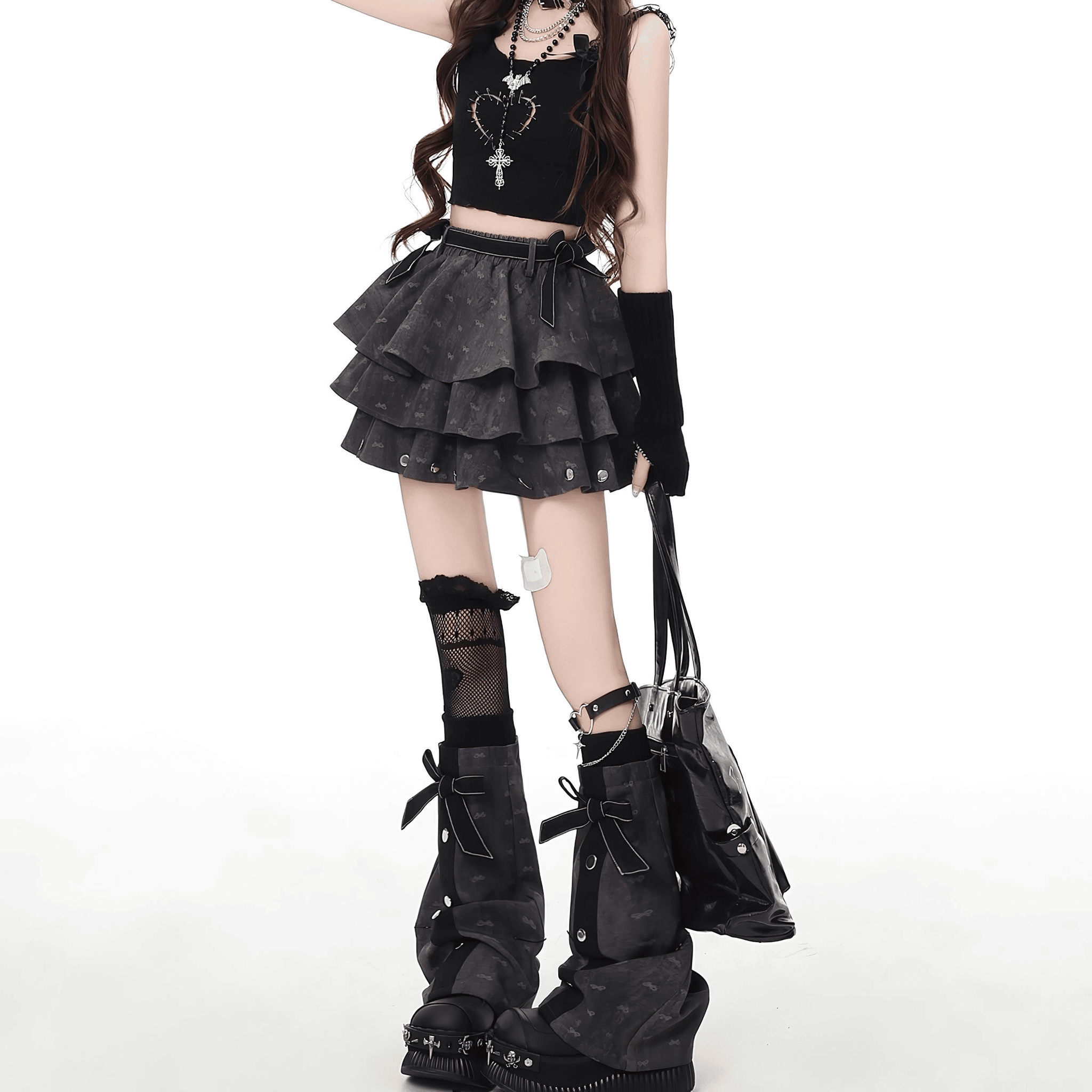【CrazyGirl】レッグカバー付ティアードフリルスカート◆ミニスカート ガーリー系 S、M、L