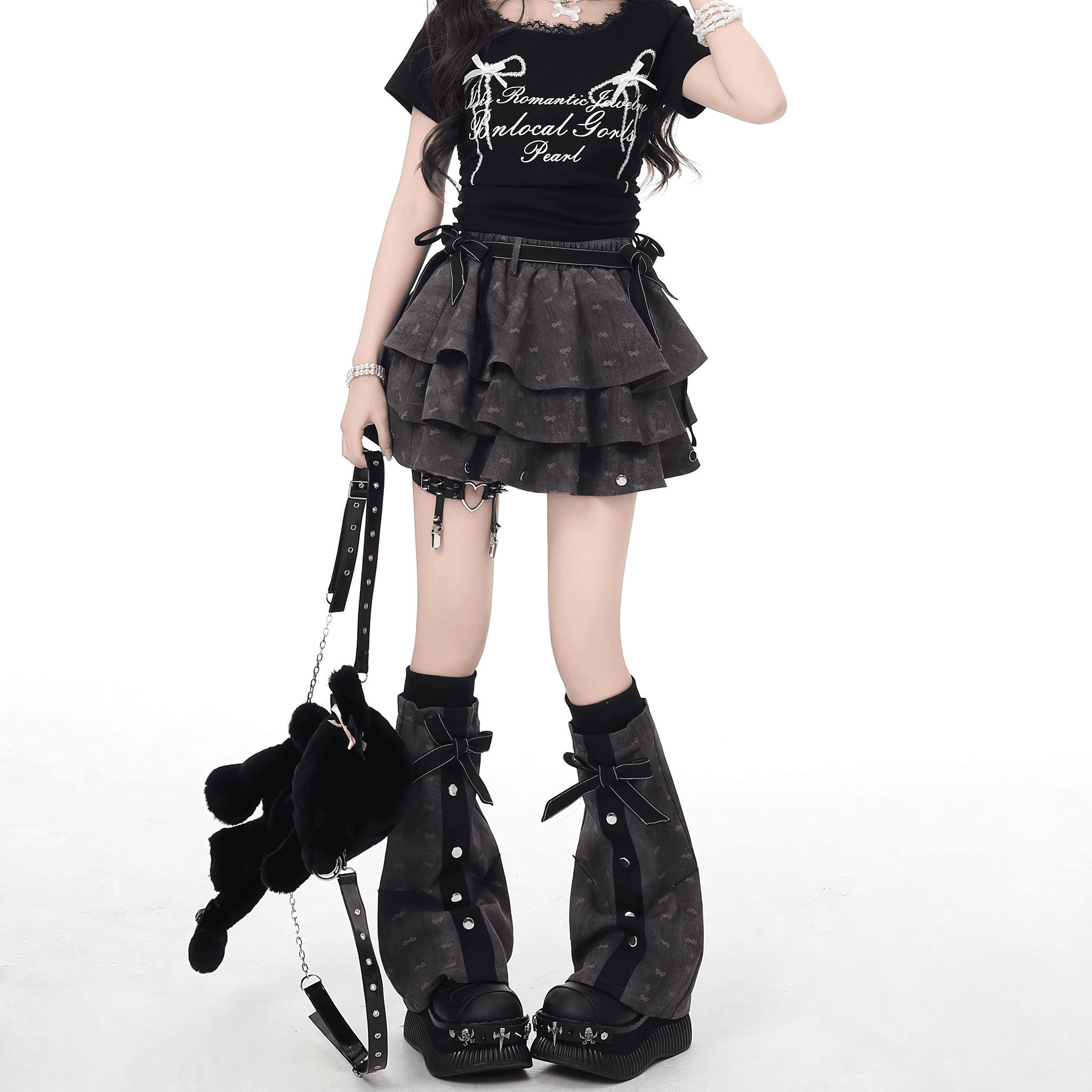 【CrazyGirl】レッグカバー付ティアードフリルスカート◆ミニスカート ガーリー系 S、M、L