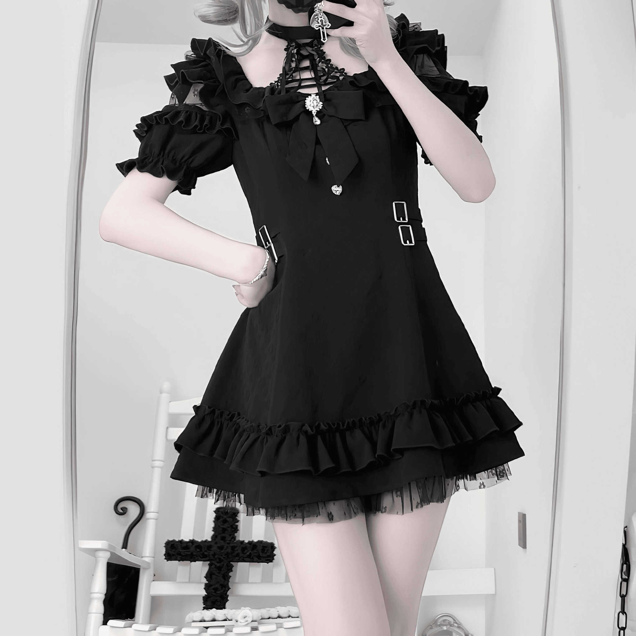 【LALAJK】フリルレースガーリーワンピース◆ワンピース 地雷系 S、M、L