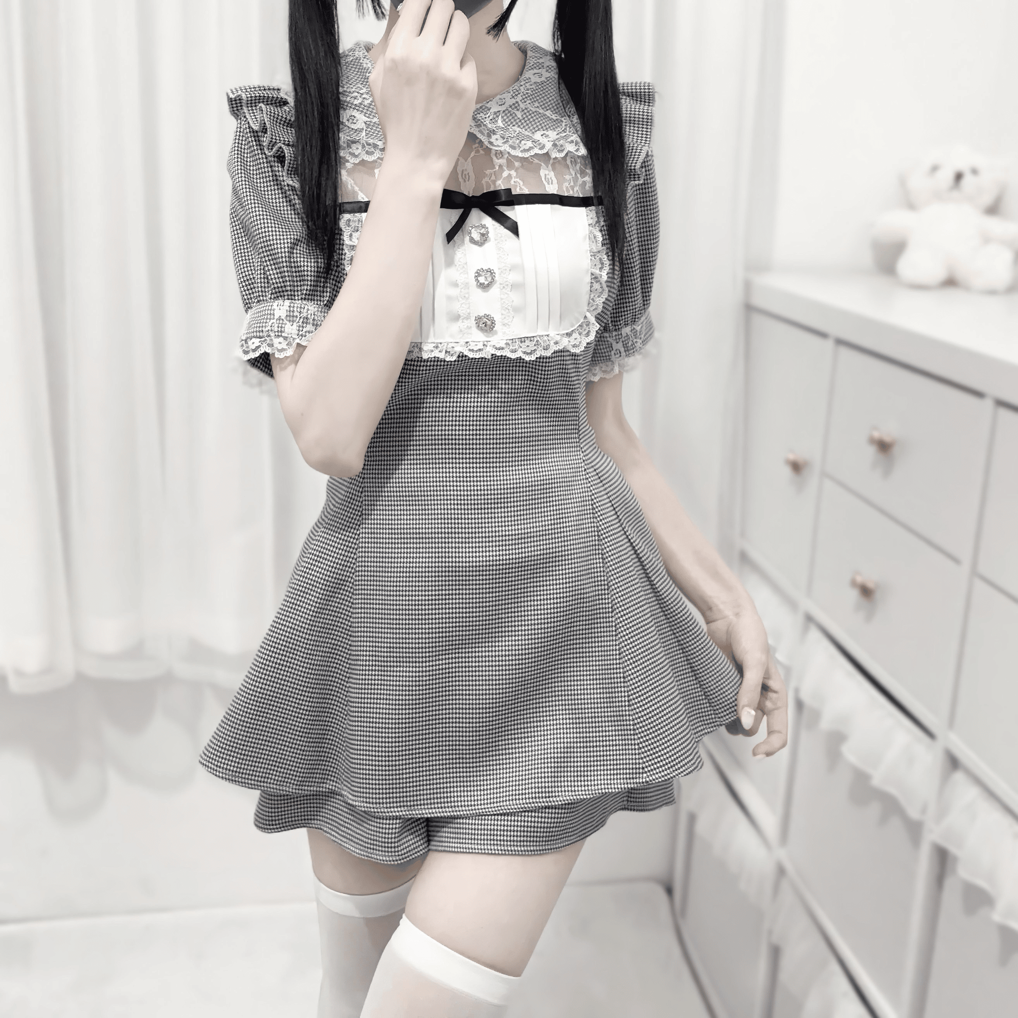 【nekura】セーラーカラー風レース×フリルセットアップ◆セットアップ 量産型 M、L