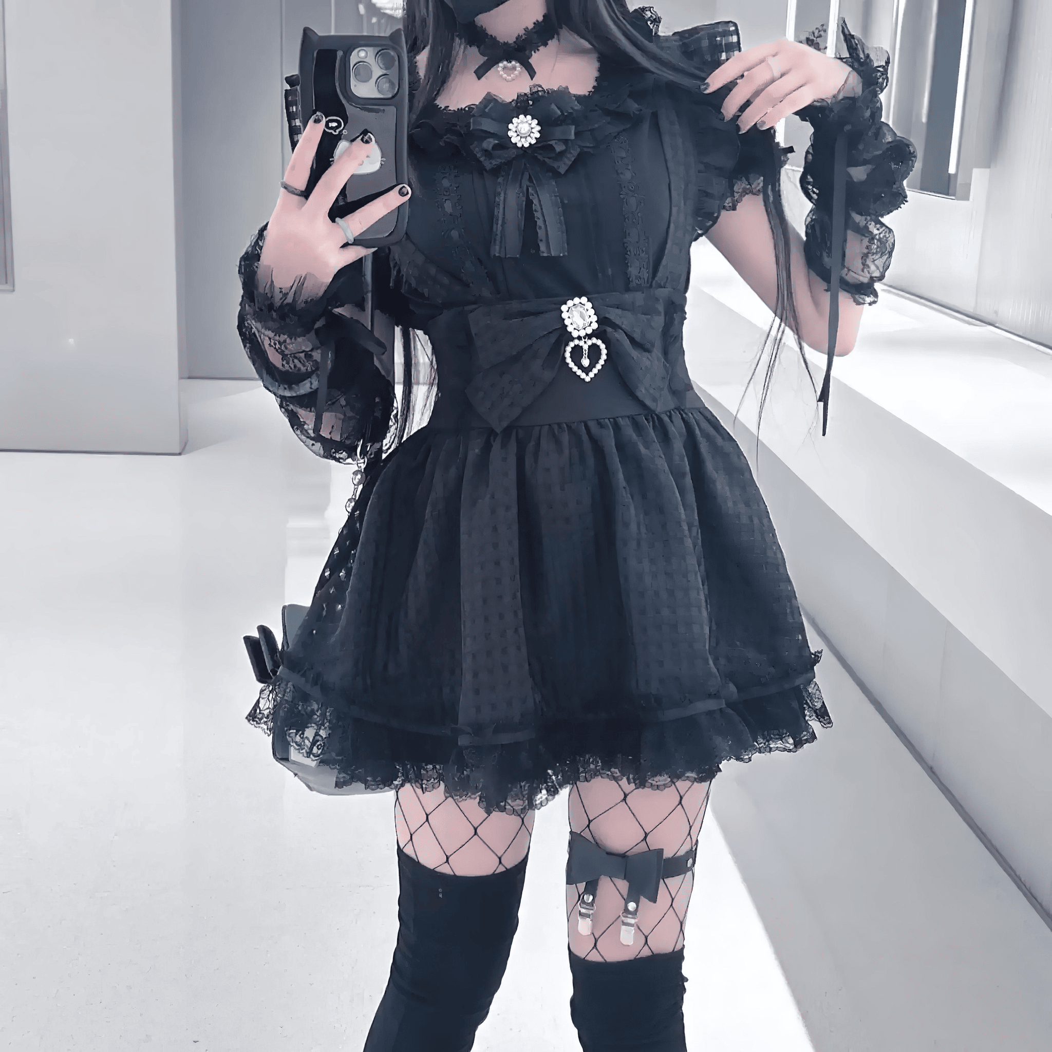 【VirtualParadise】チョーカー＆アームカバー付半袖ブラウス◆ブラウス 地雷系 S、M、L、XL