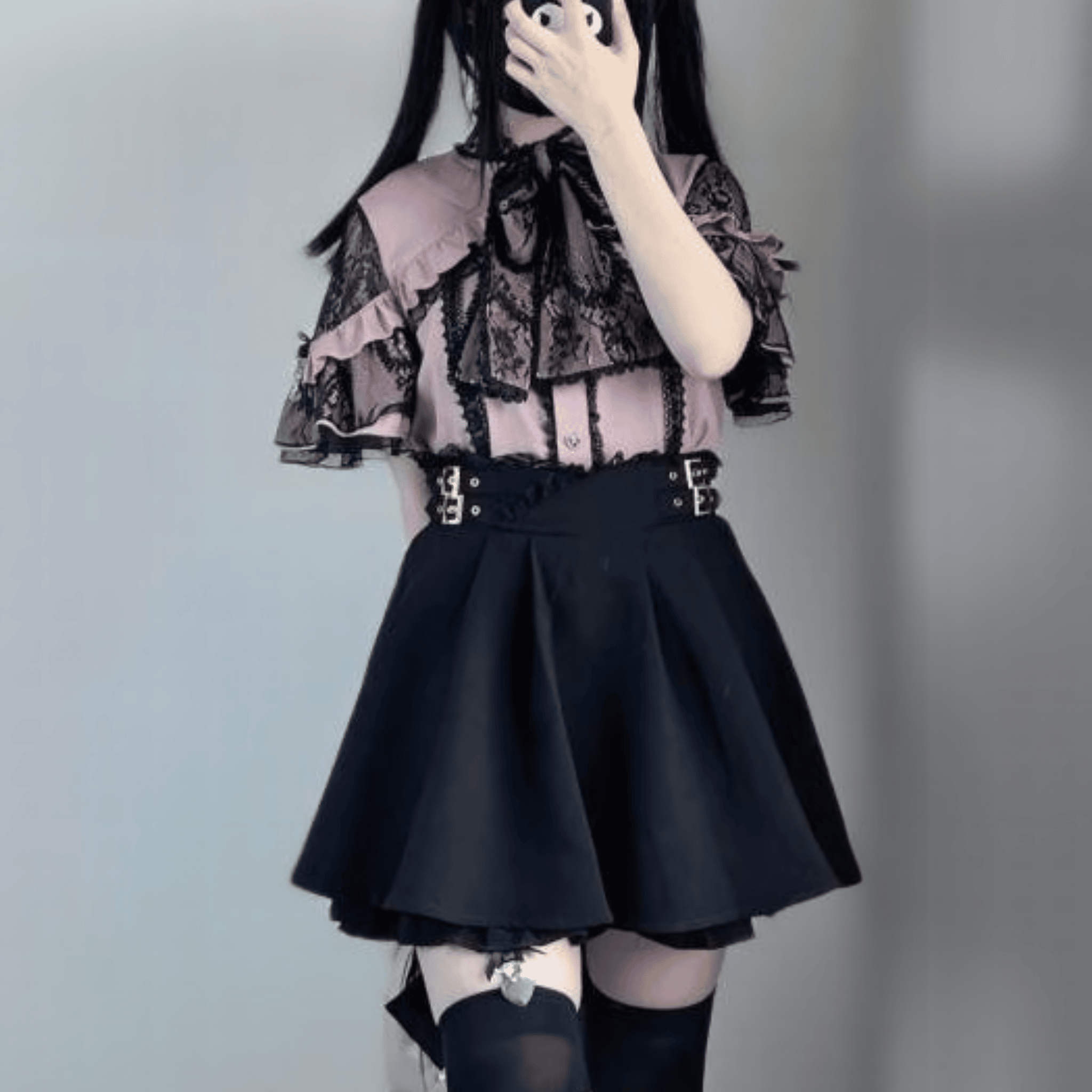 【升中味】ガーリーレースショルダーブラウス◆ブラウス 地雷系 S、M、L、XL