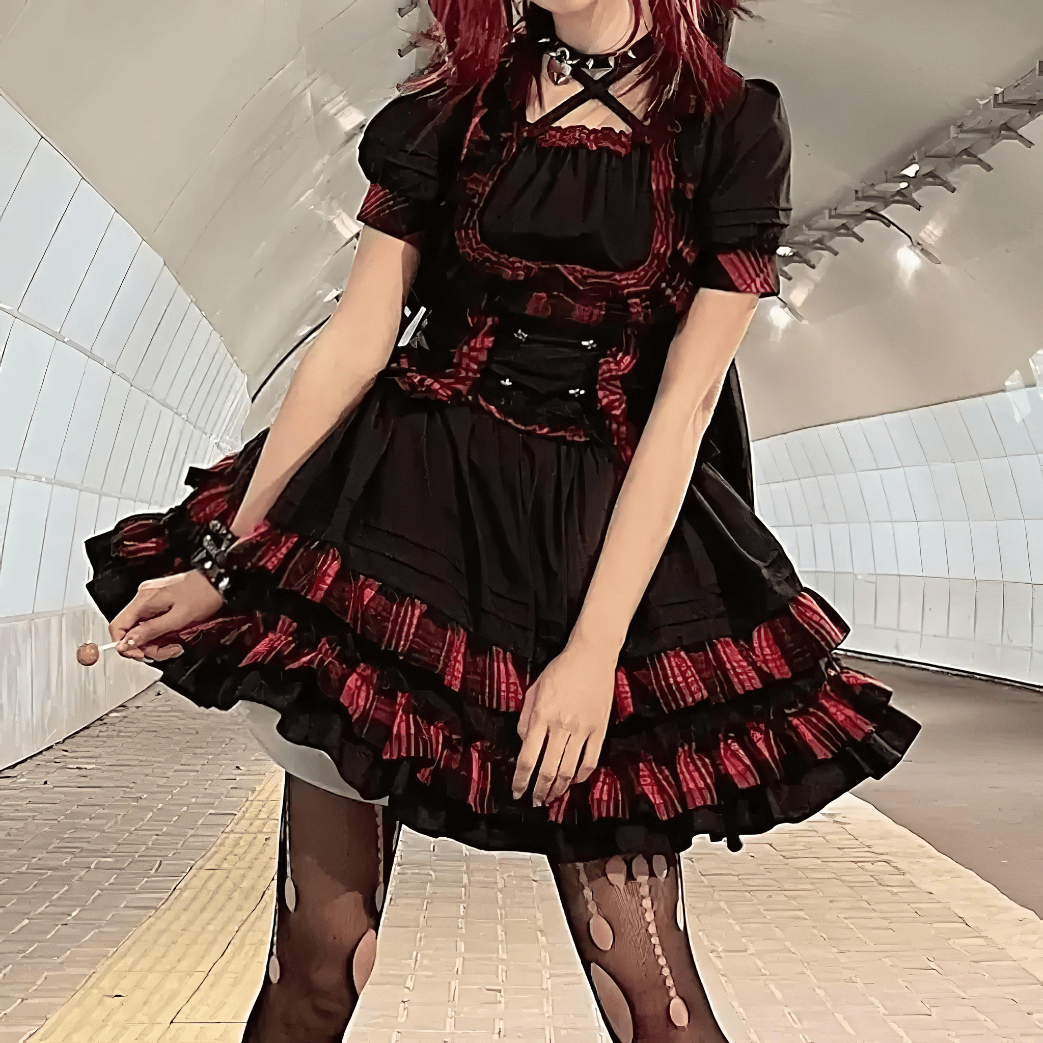 ゴシックチョーカーパンクセットアップ◆セットアップ ゴシック系 S、M、L、XL