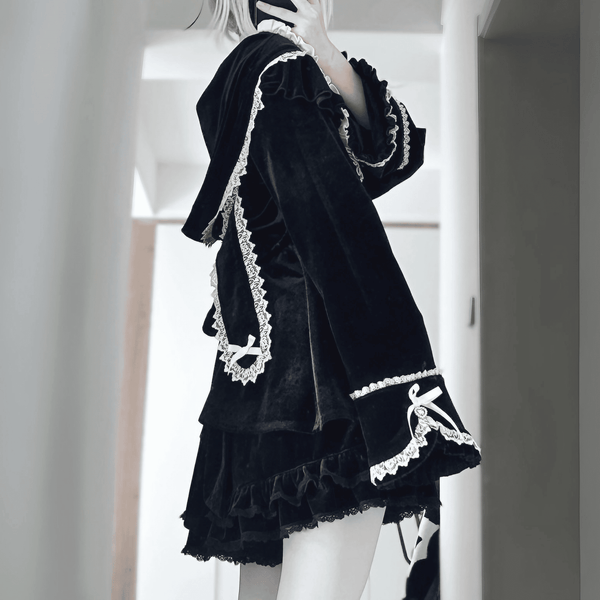 【升中味】ウサ耳フードベルベットセットアップ◆セットアップ 地雷系 S、M、L、XL