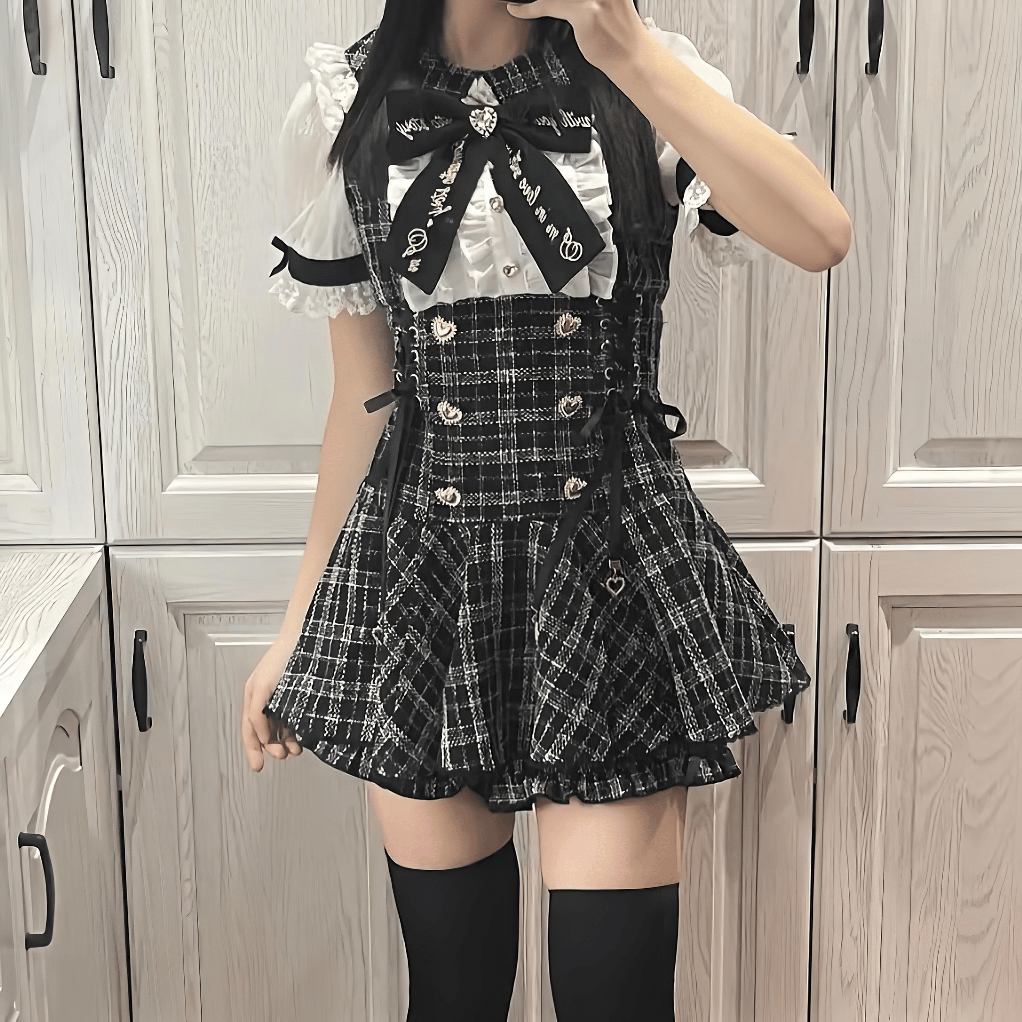 ビッグリボン×フリル袖ガーリーセットアップ◆上下セット 地雷系 S、M、L、XL