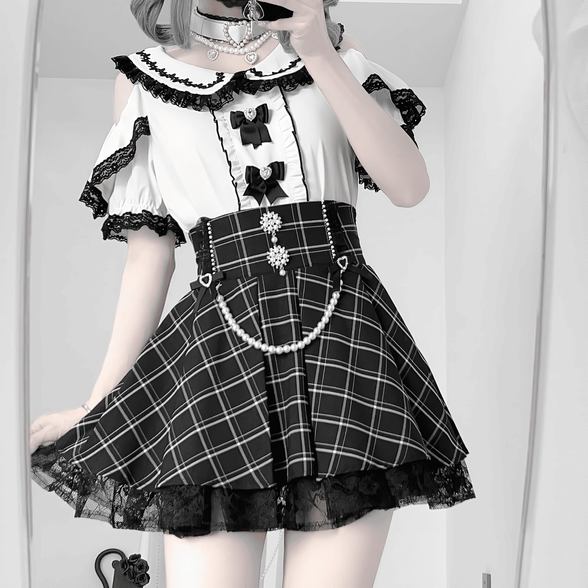【银河与你】丸襟レースフリルガーリーブラウス◆ブラウス 量産型 M、L、XL