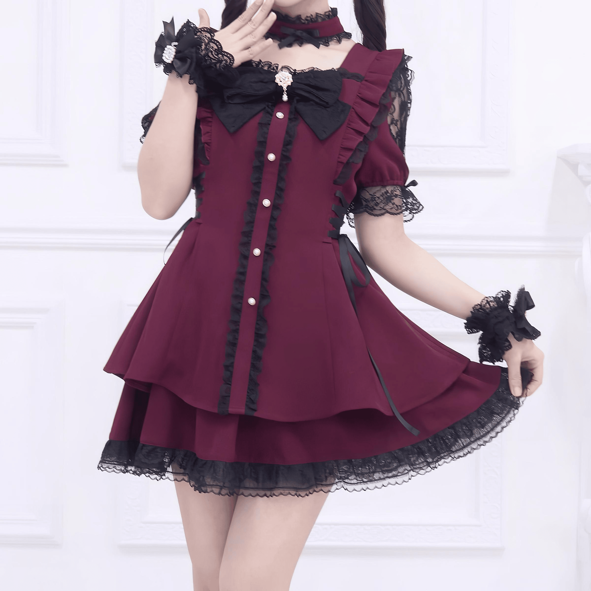 【NoGenki】レースチョーカー付クラシカルガーリーセットアップ◆セットアップ 地雷系 M、L、XL