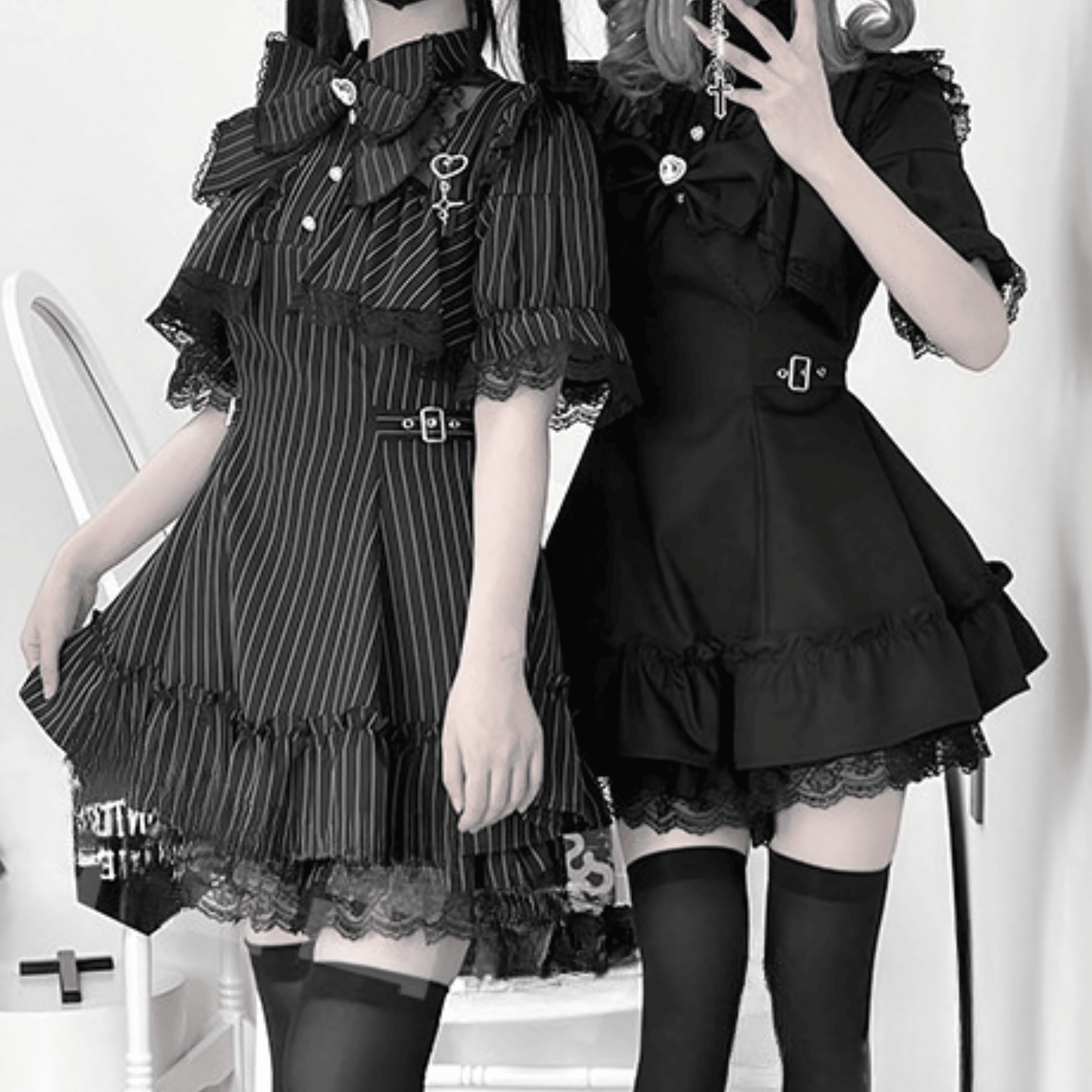 【AngelShare】クロス×ハートリボンワンピースセットアップ◆セットアップ 地雷系 M、L、XL、XXL