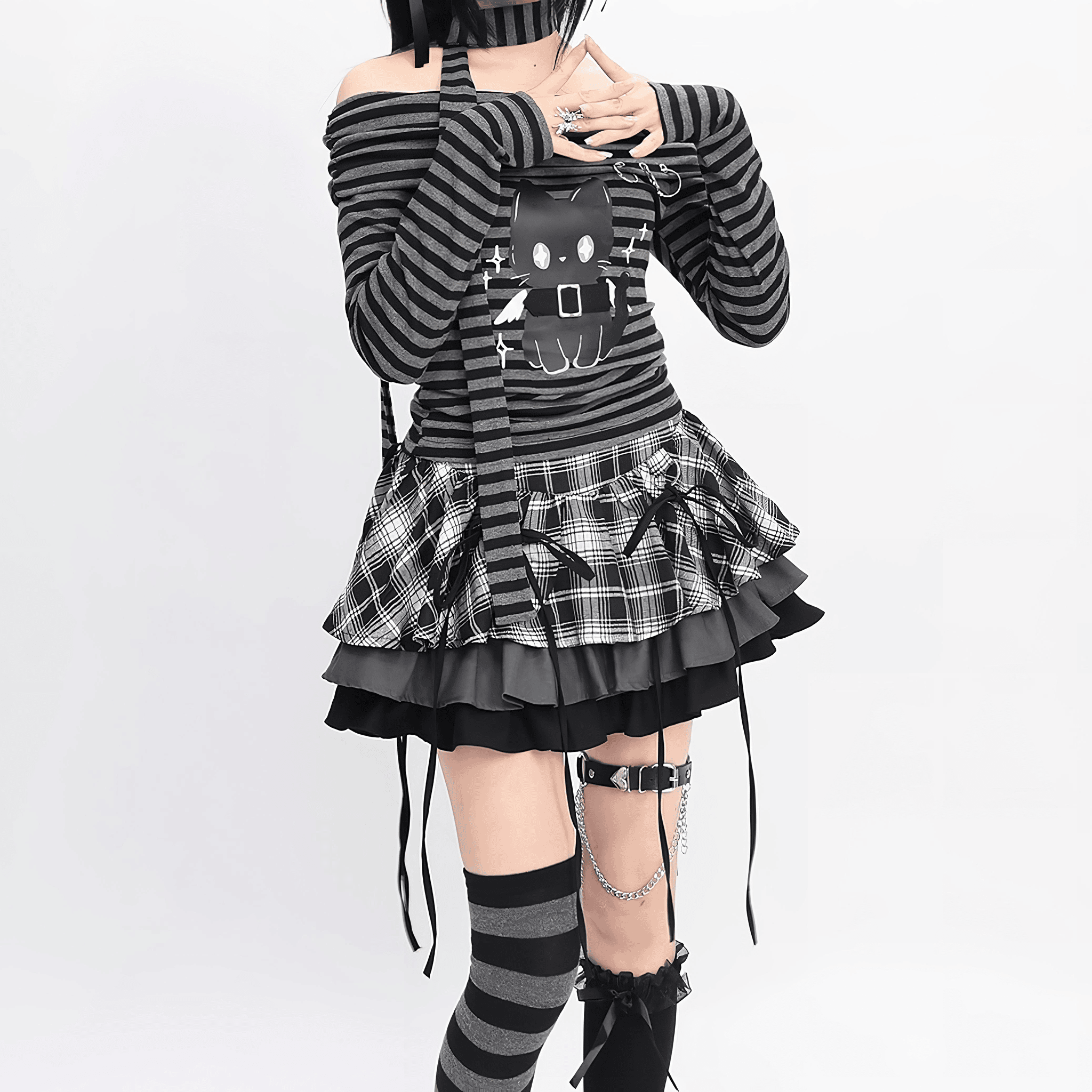 【CatWish】レイヤードフリルチェックミニスカート◆ミニスカート 地雷系 S、M、L