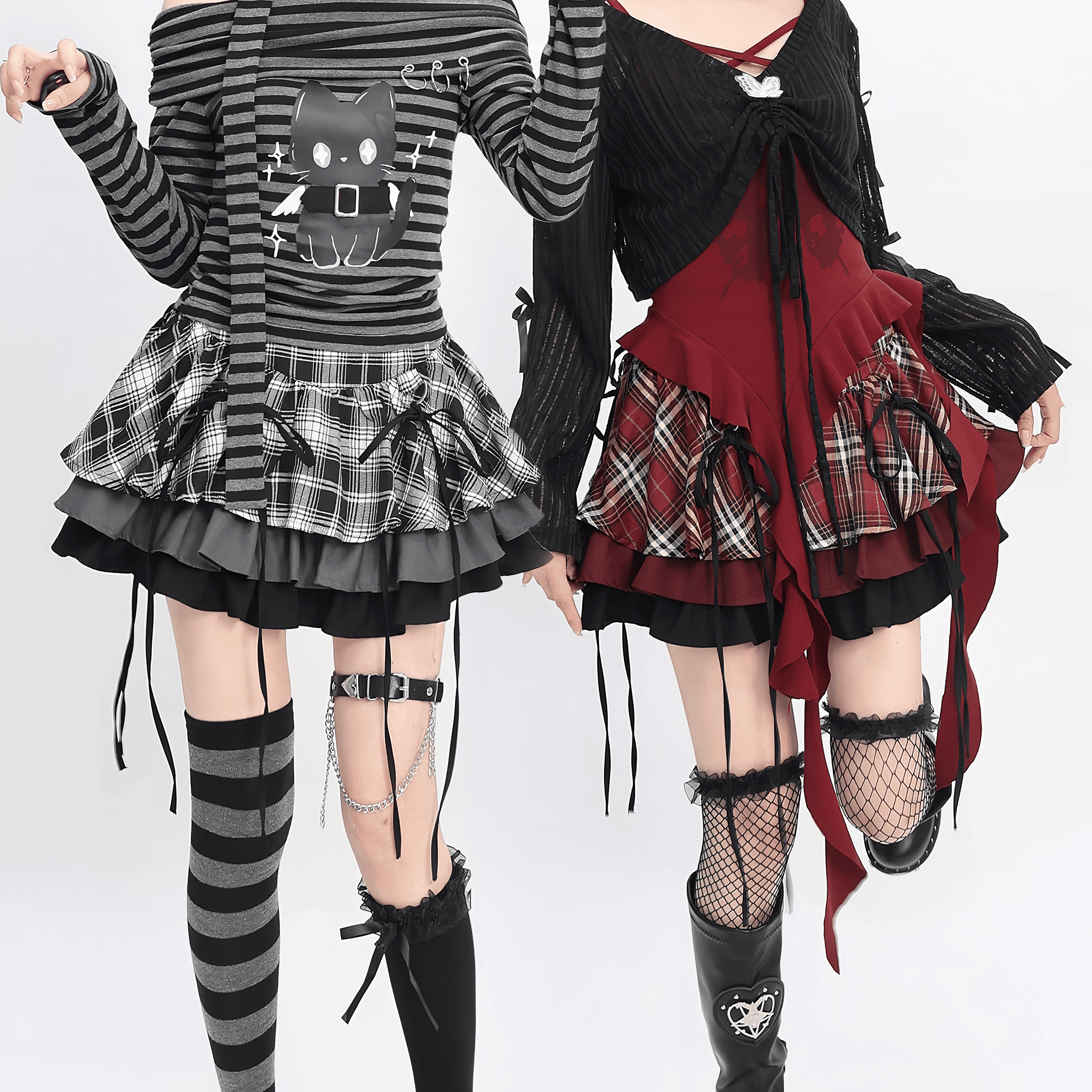 【CatWish】レイヤードフリルチェックミニスカート◆ミニスカート 地雷系 S、M、L
