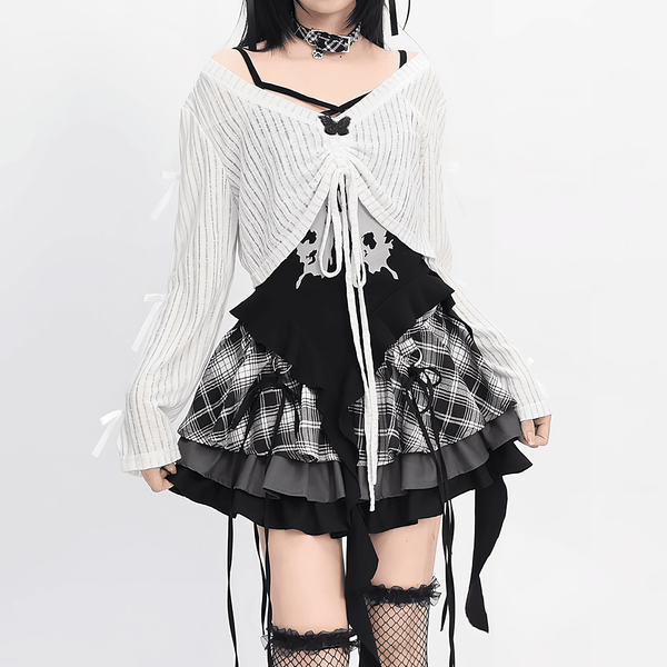 【CatWish】フリルリボンシアートップス＆キャミ２点セット◆キャミソール 地雷系 S、M、L