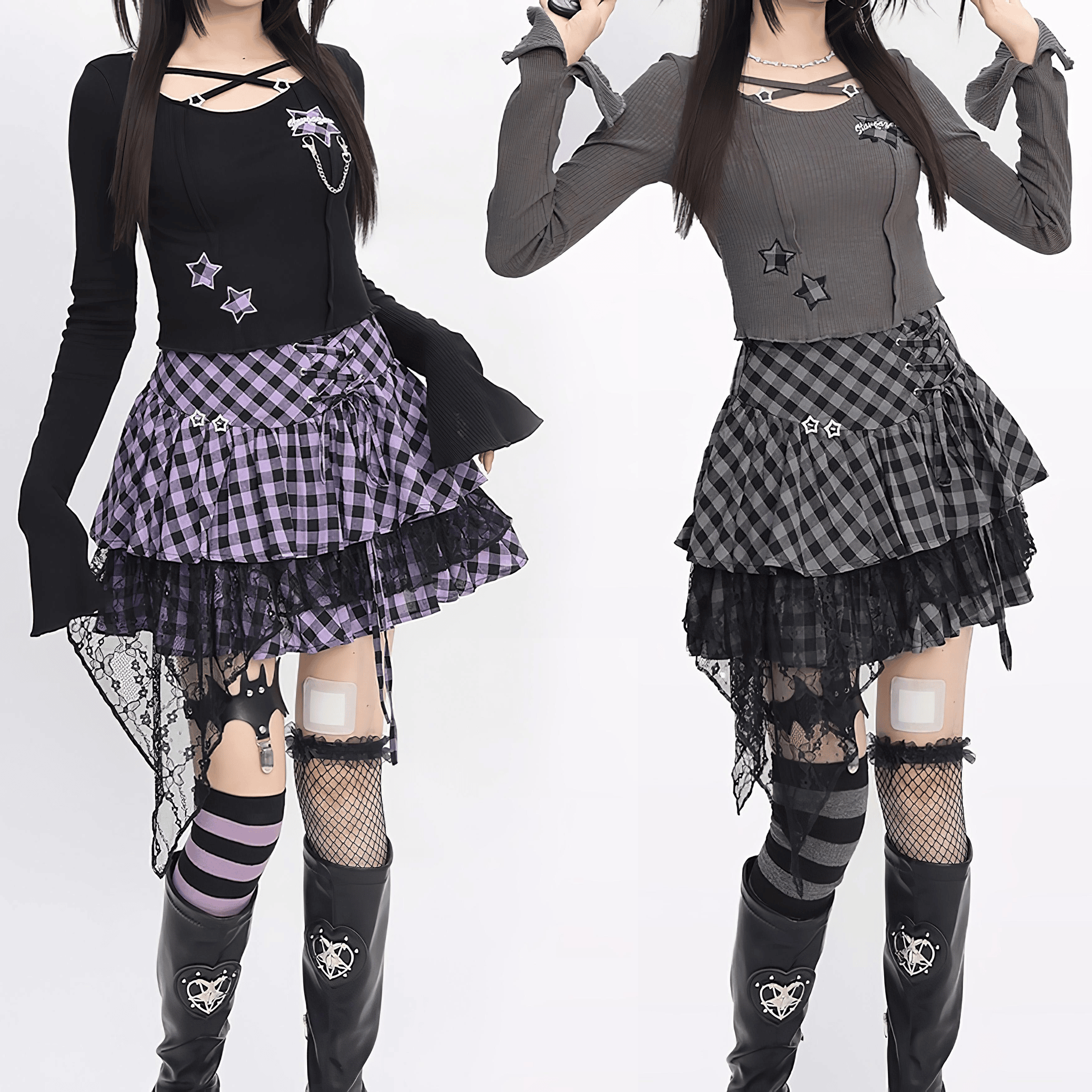【CatWish】星モチーフ×フレア袖クロップドトップス◆カットソー 地雷系 S、M、L
