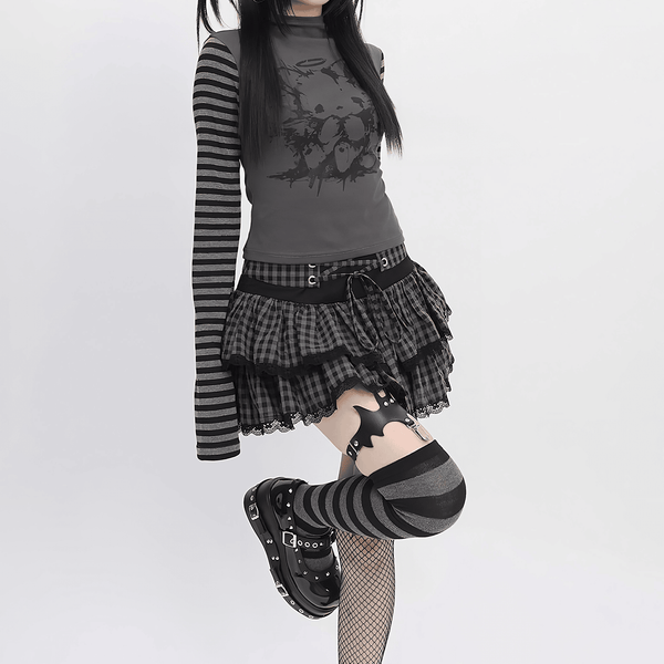 【CatWish】ハイネックプリントボーダー萌え袖トップス◆カットソー 地雷系 S、M、L