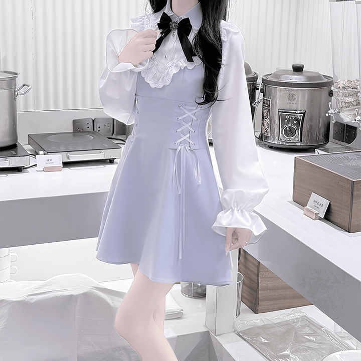 LALAJK】フリルリボンレースアップワンピース◇ワンピース 量産