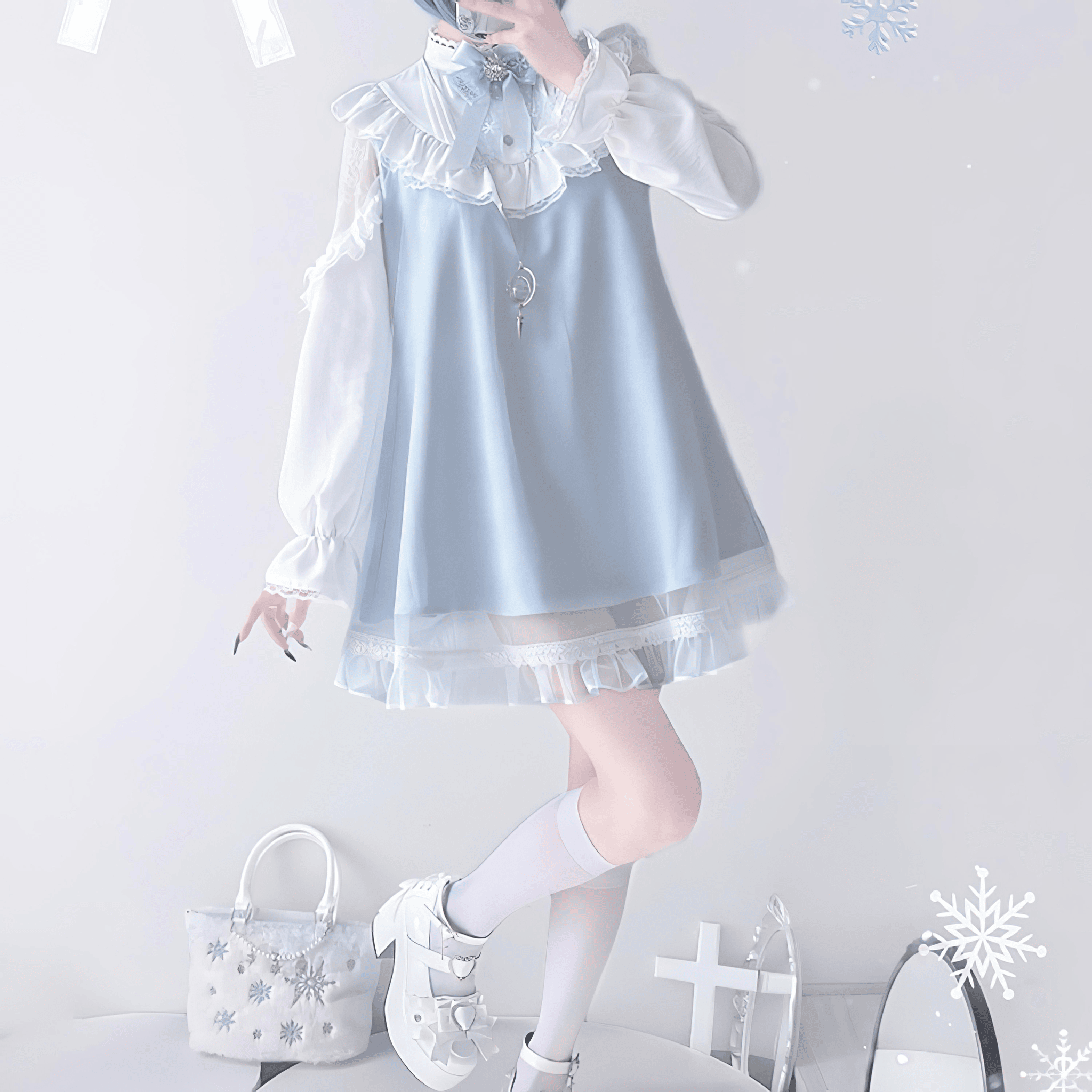 【LALAJK】シフォンフリルチュールワンピース◆ワンピース 地雷系 S、M、L、XL