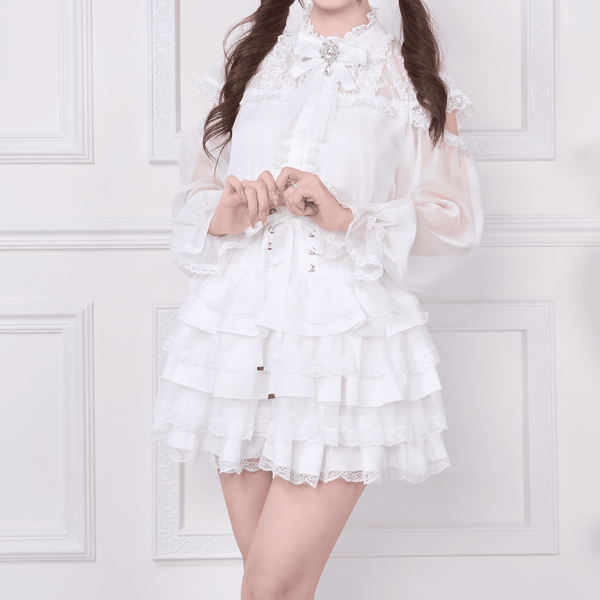 【NoGenki】フリルレースリボンシフォンブラウス◆ブラウス 地雷系 M、L