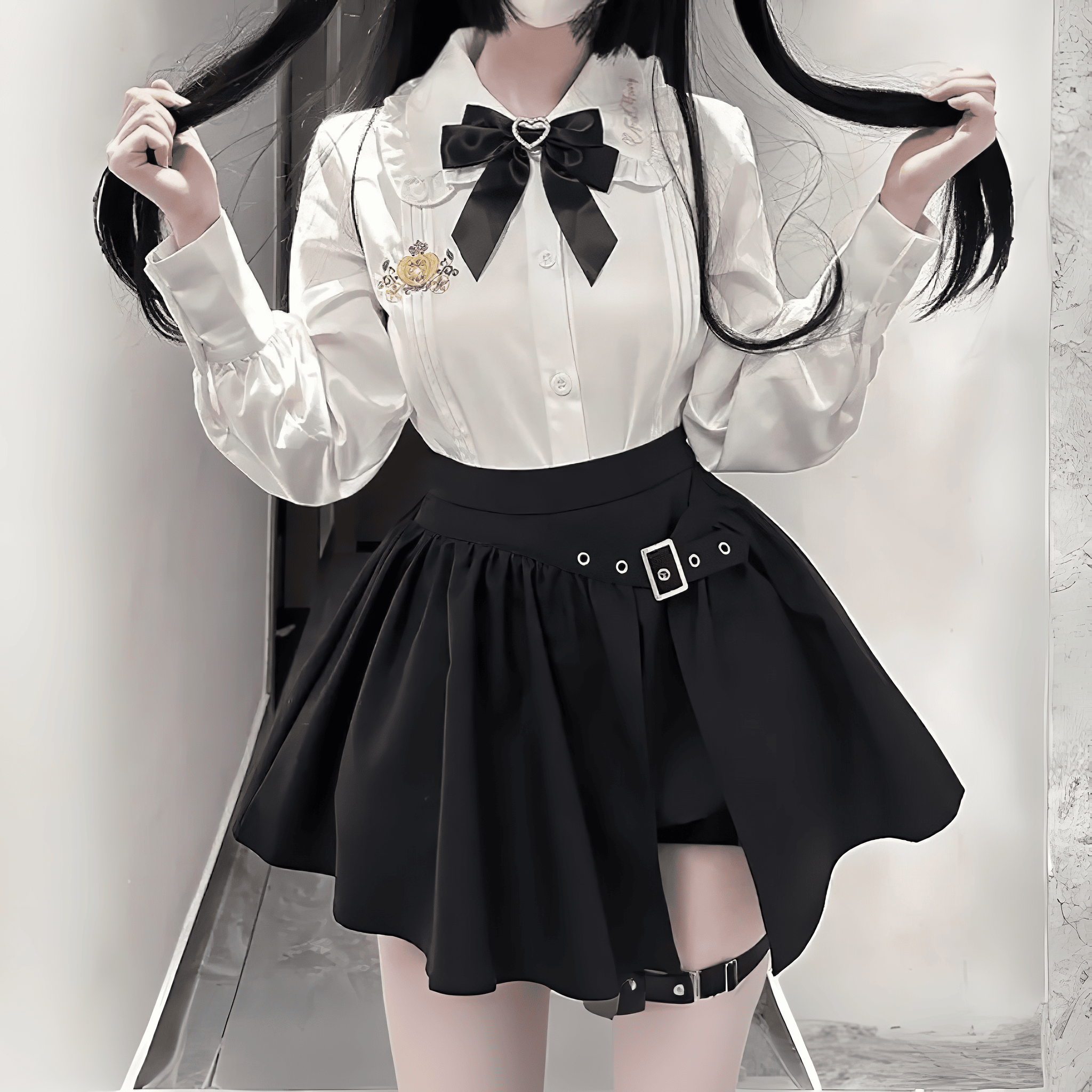 クラシカルシャツｘスリットスカートセット◆上下セット 地雷系 S、M、L、XL