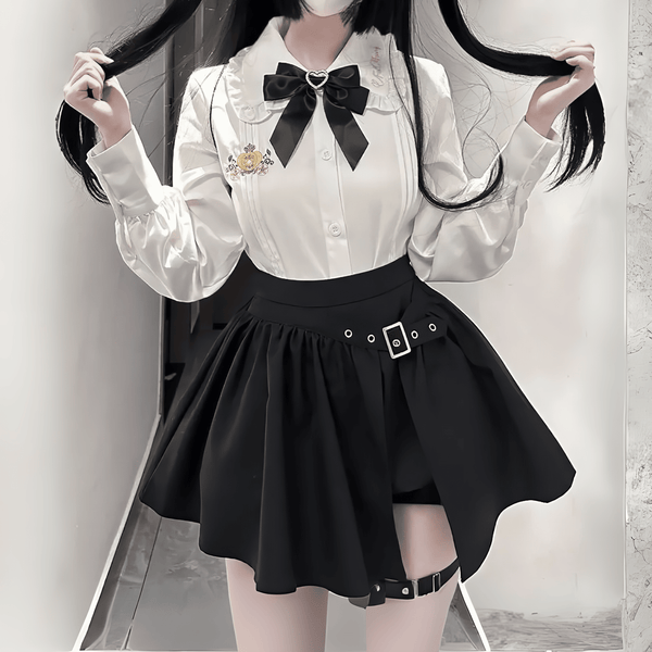 クラシカルシャツｘスリットスカートセット◆上下セット 地雷系 S、M、L、XL