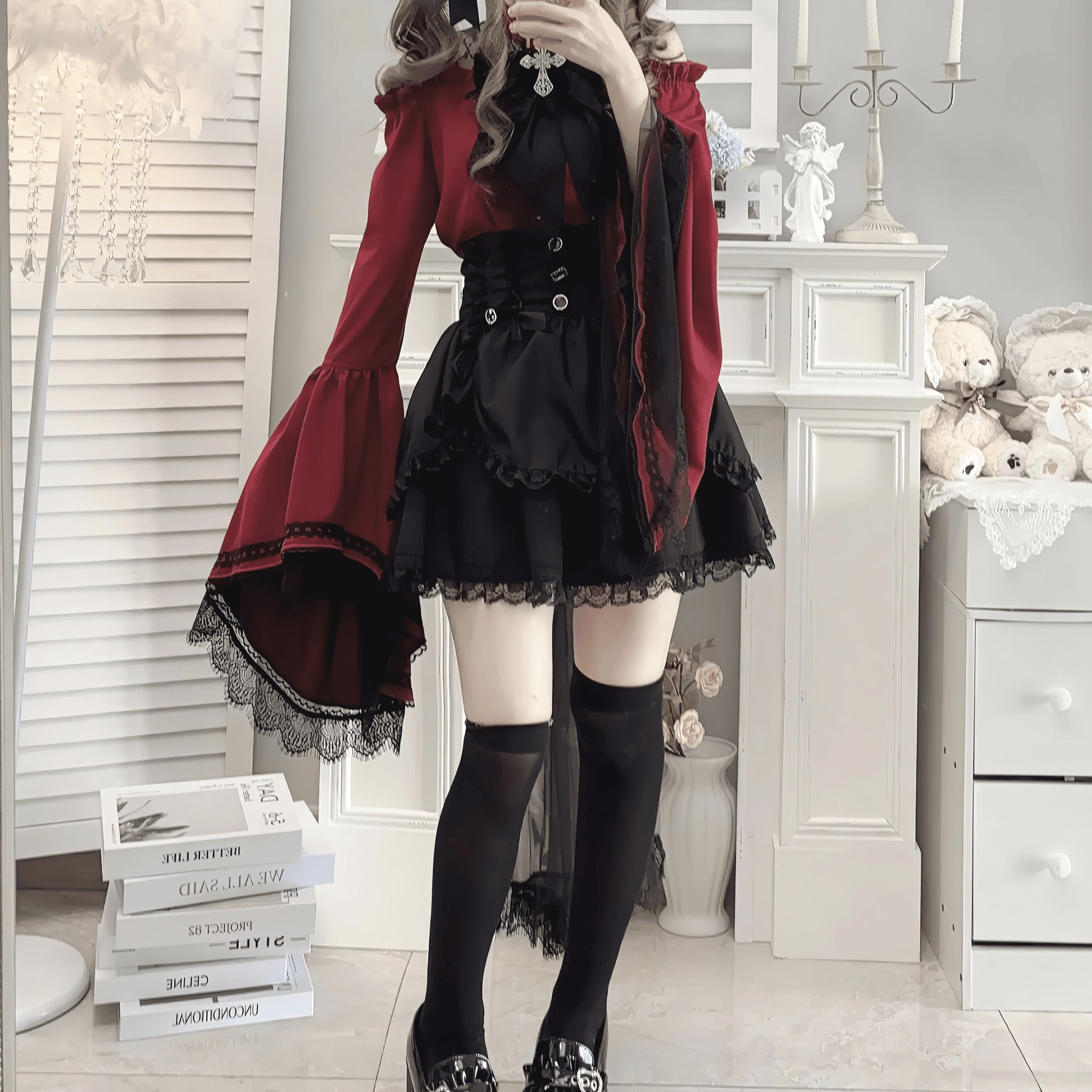 レースカラーオフショル姫袖ブラウス◆ブラウス 地雷系 S、M、L