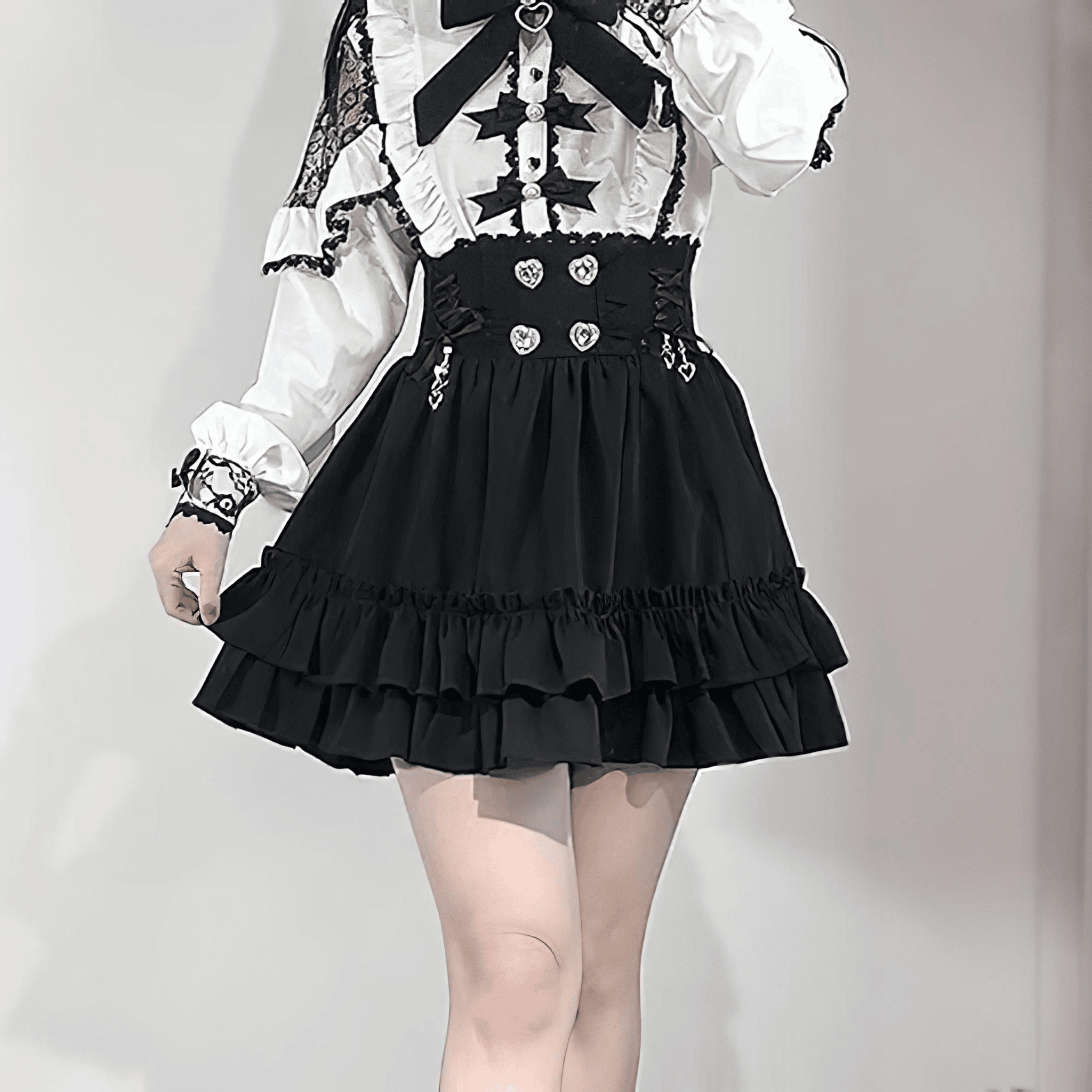 ハートボタンフレアショートスカート◆ミニスカート 地雷系 S、M、L、XL