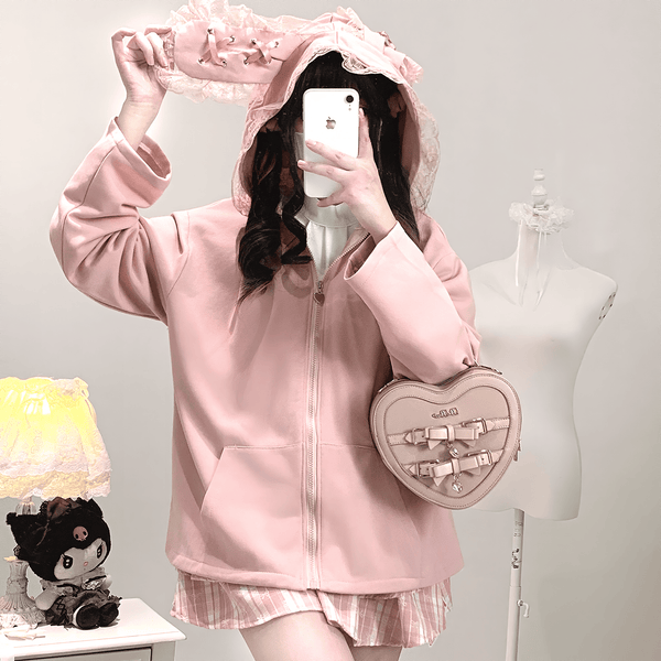 レースうさ耳ゆるジップパーカー◆パーカー 地雷系 ワンサイズ◆パーカー 地雷系 ワンサイズ