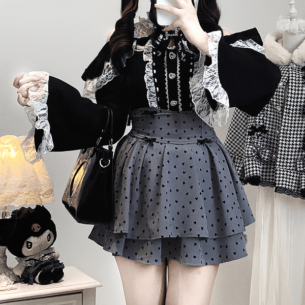 ハートドットフレアスカート◆ミニスカート ガーリー系 S、M、L