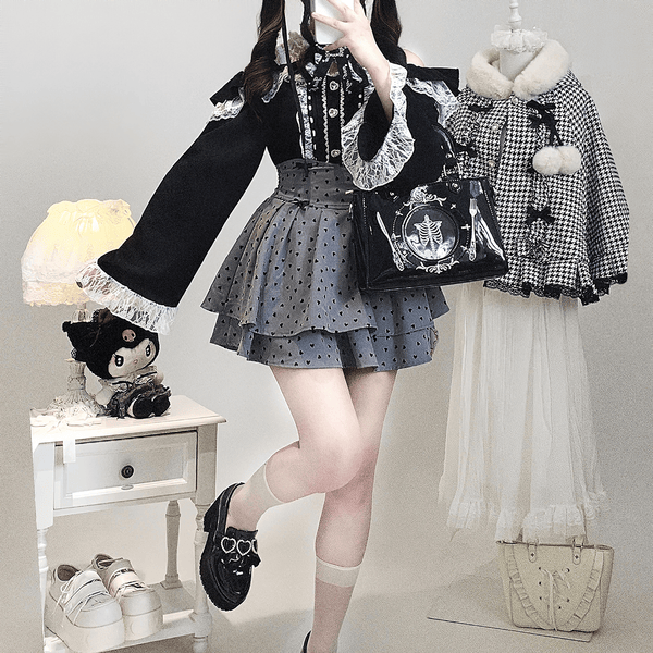 レイヤーレースショルダーオープンブラウス◆ブラウス 地雷系 ワンサイズ